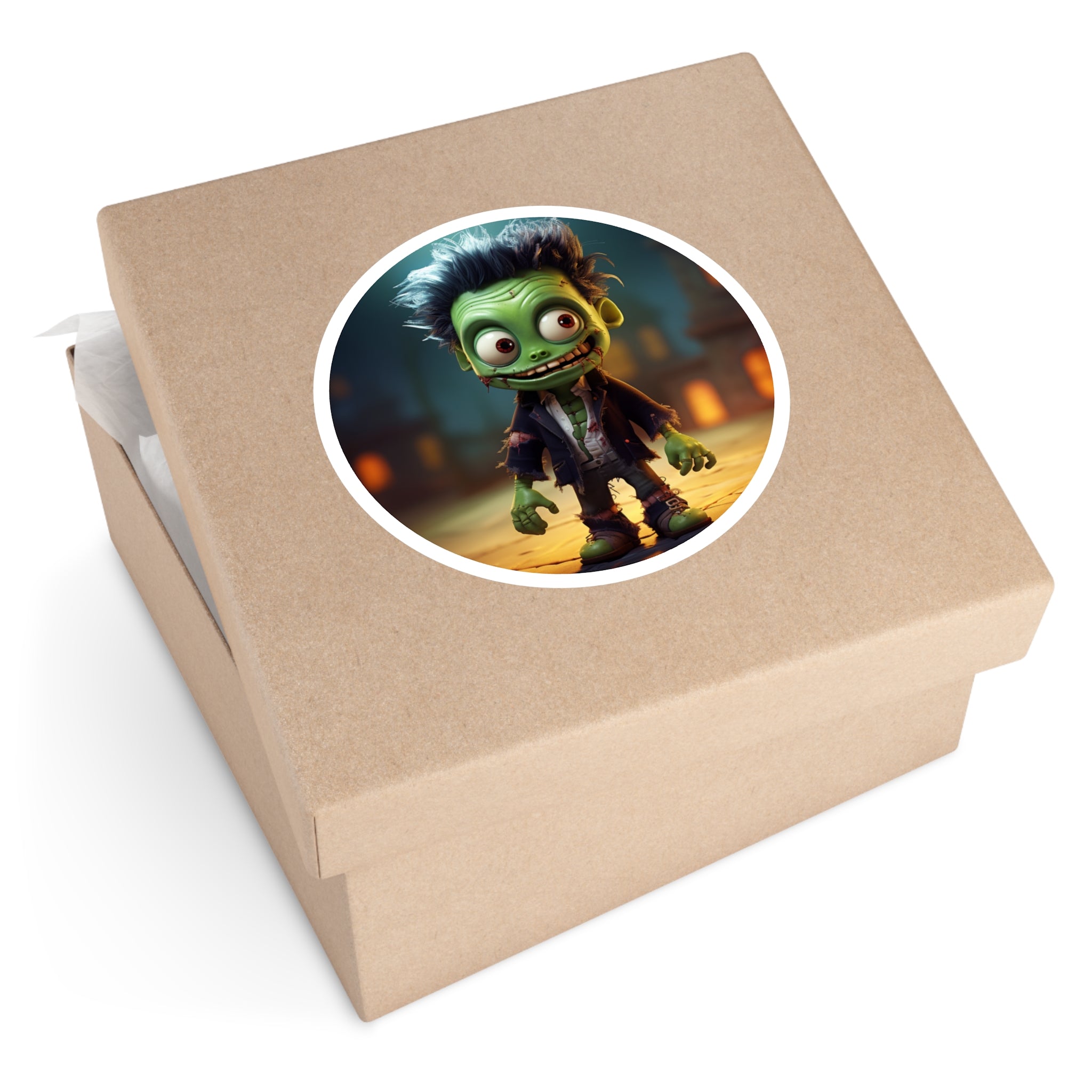 Happy Zombie Sticker, Cartoon Halloween Design, Funny Spooky Art