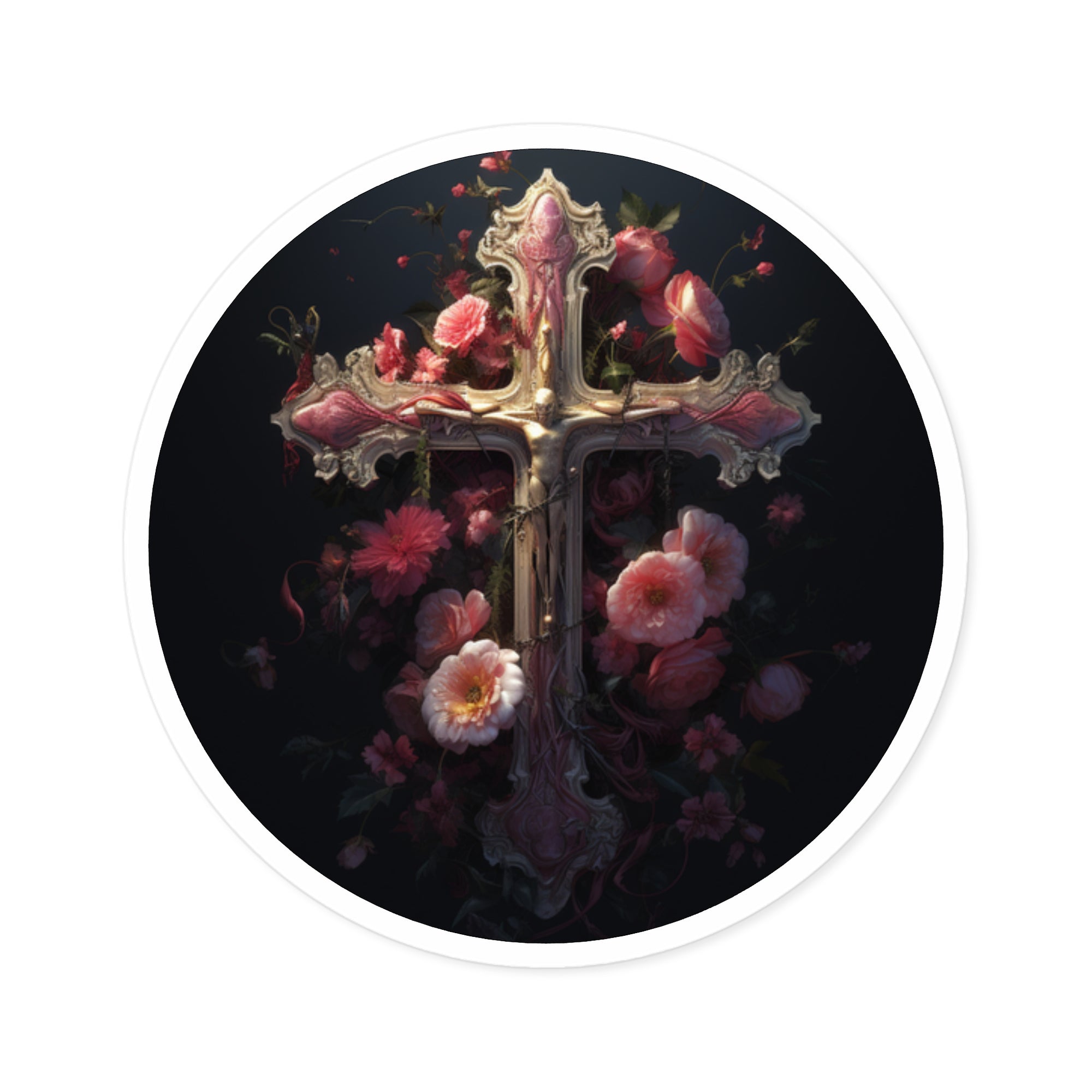 Floral Faith, Cross with Flowers Sticker, Journal or Water Bottle, Spiritual Gift