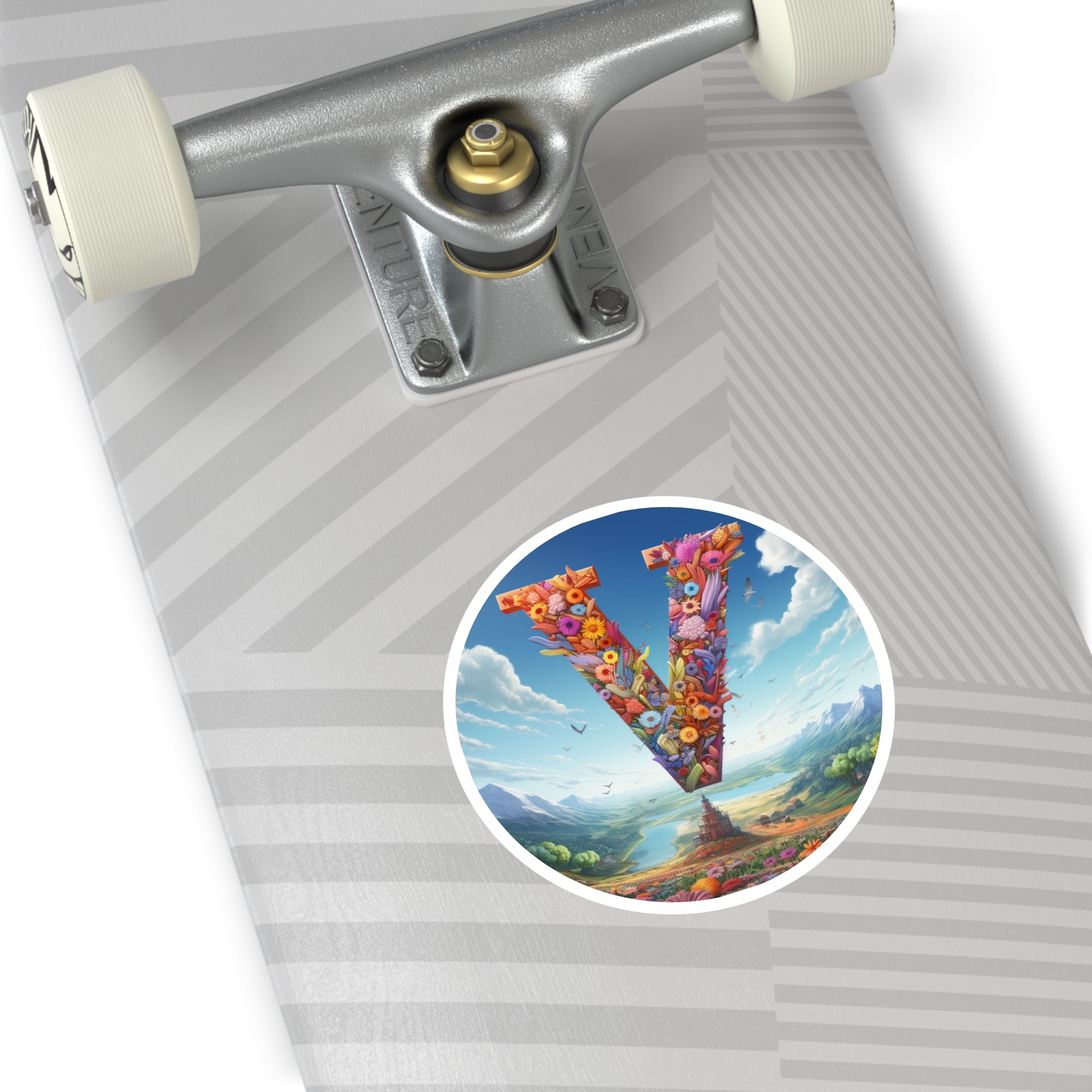 Letter V Sky Design, Floral Fantasy Sticker, Bright Art Gift