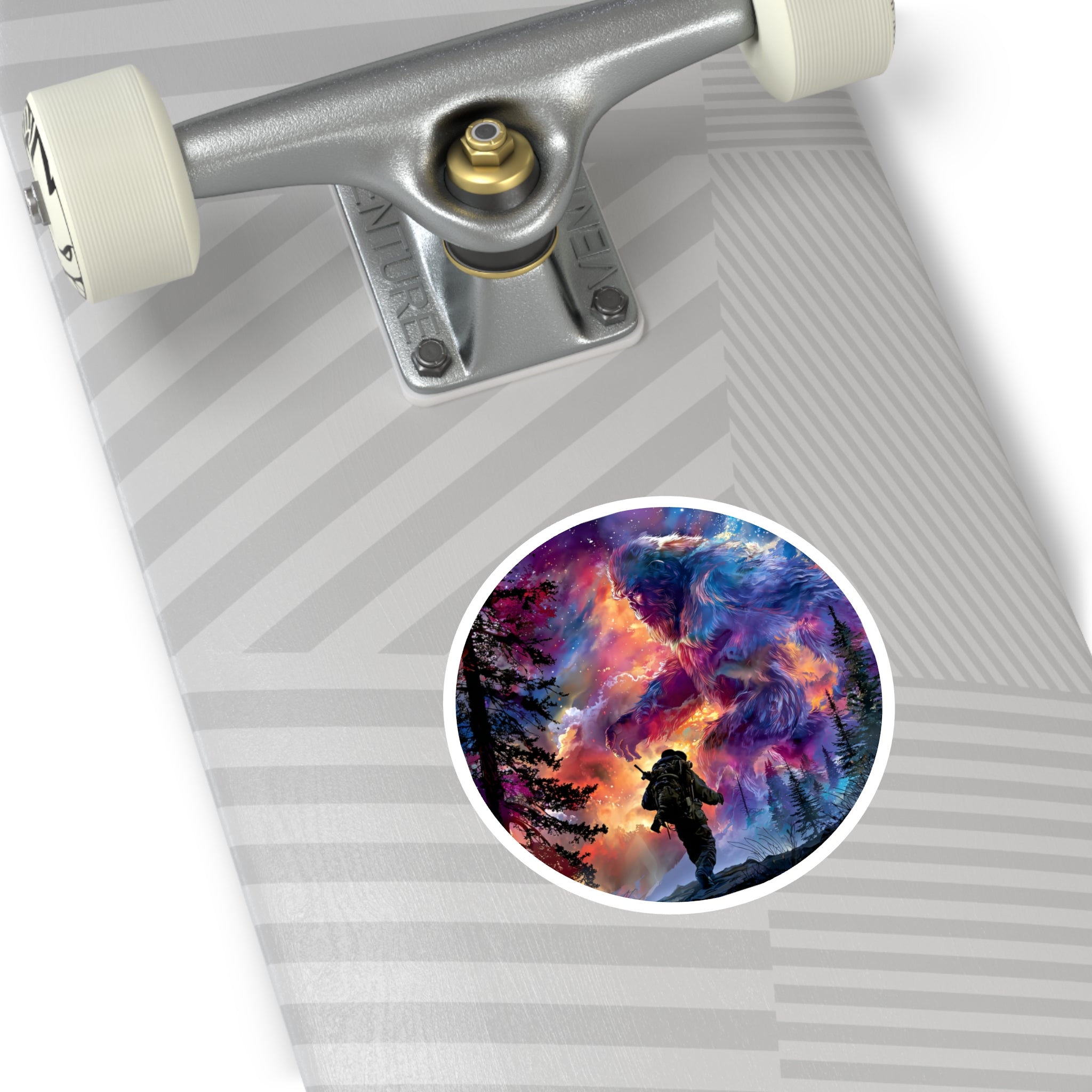 Galactic Sasquatch Sticker, Cosmic Explorer Art, Fantasy Nature Design, Surreal Landscape