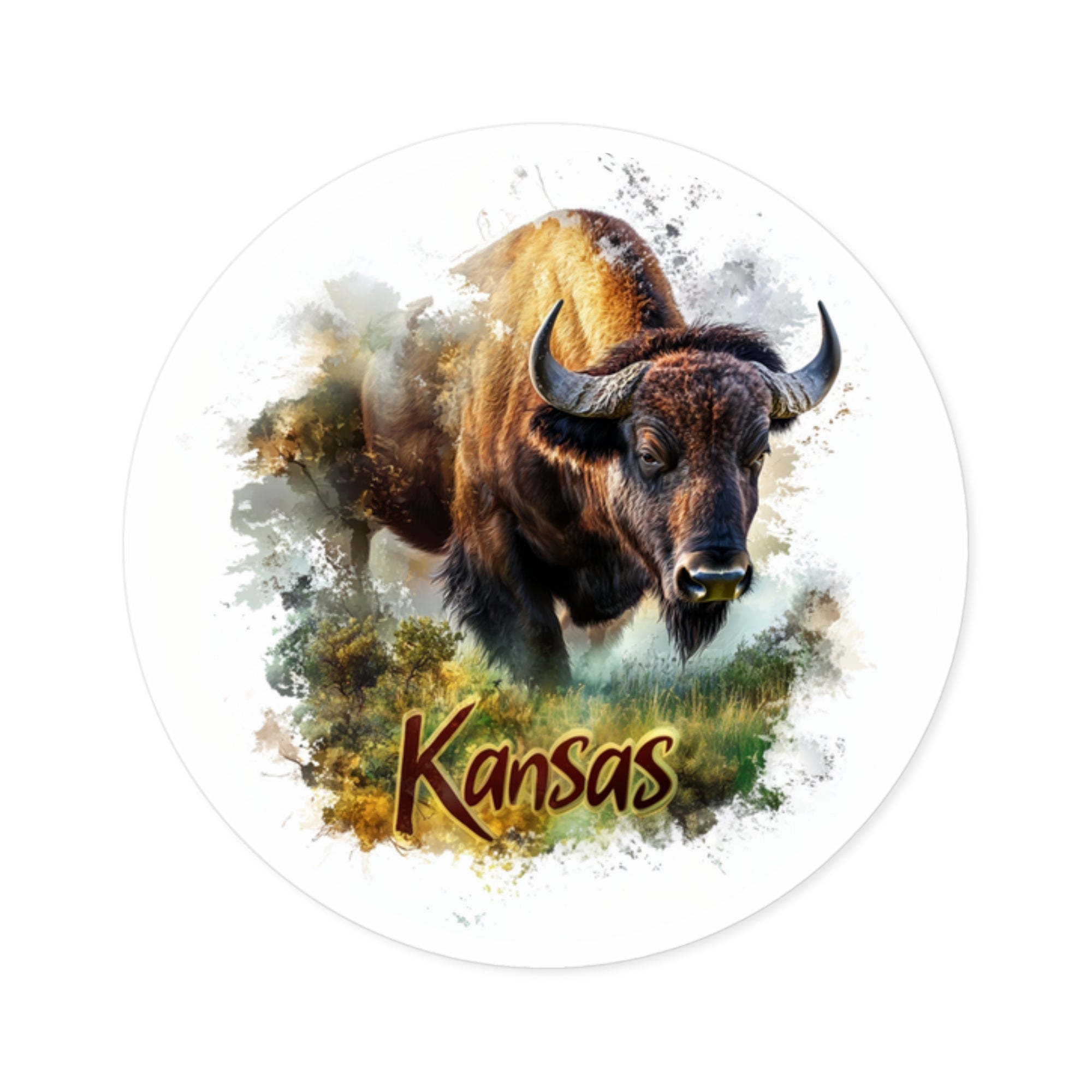 Kansas Bison, Rustic Wildlife Sticker, Travel Souvenir, State Pride