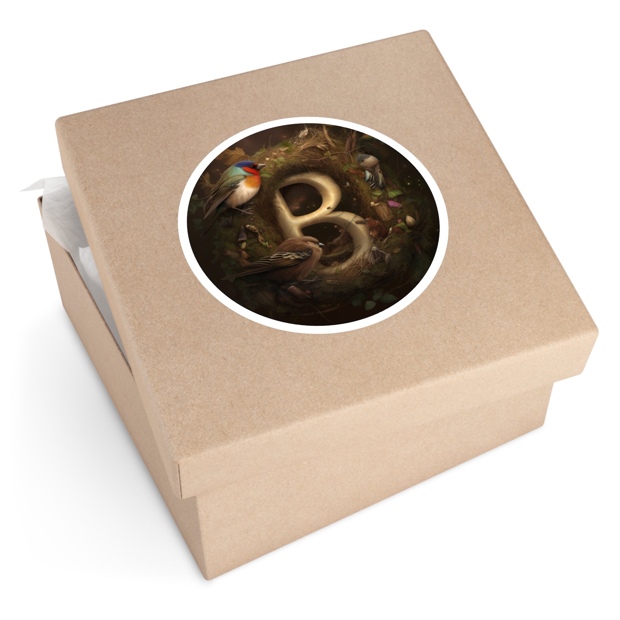 Letter B Bird Nest Design, Nature Sticker, Whimsical Gift