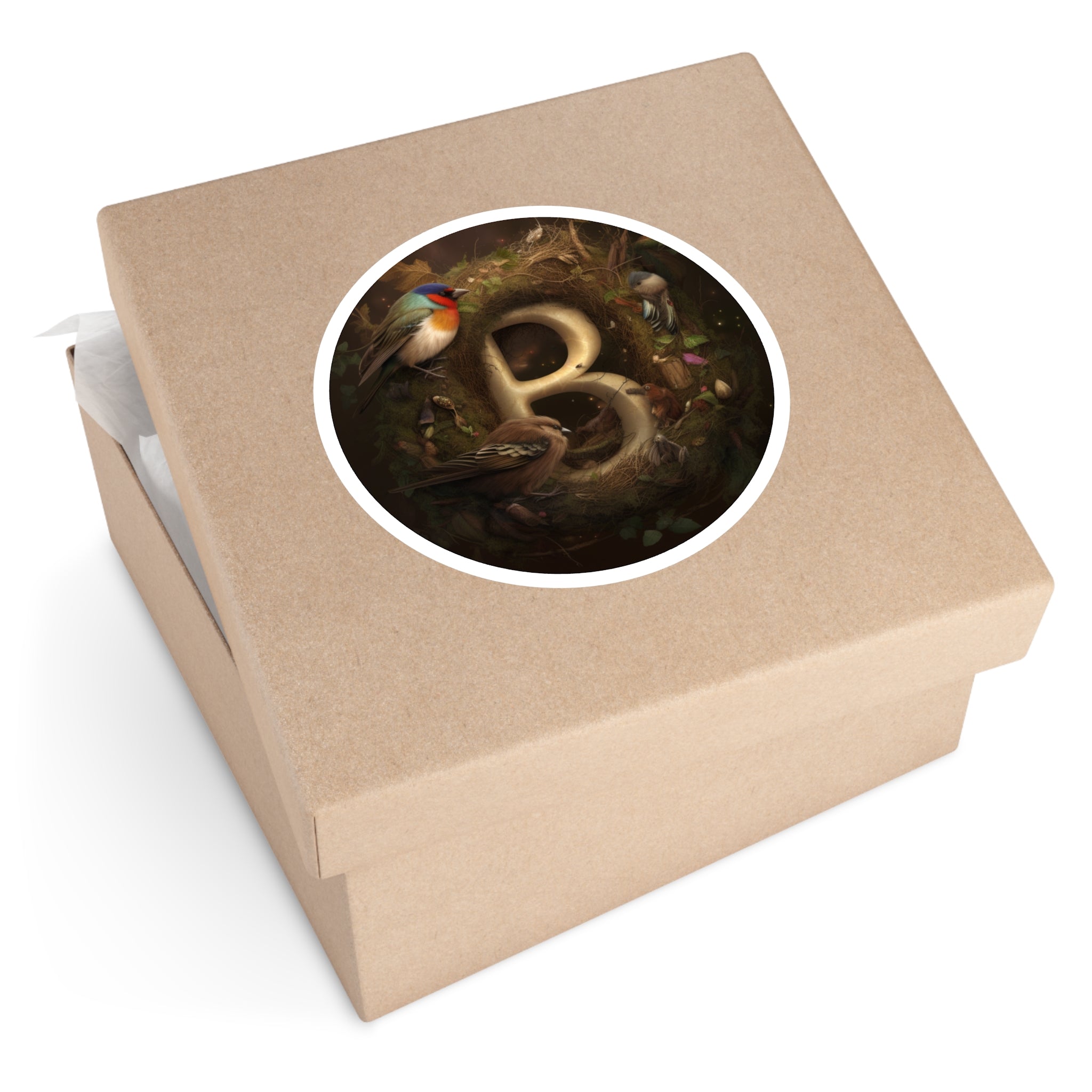 Letter B Bird Nest Design, Nature Sticker, Whimsical Gift