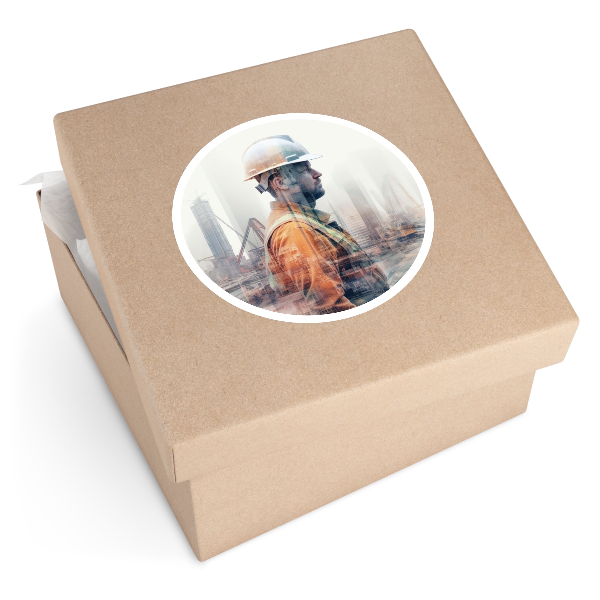 Construction Worker Sticker, Double Exposure Art, Industry Theme, Gritty Gift