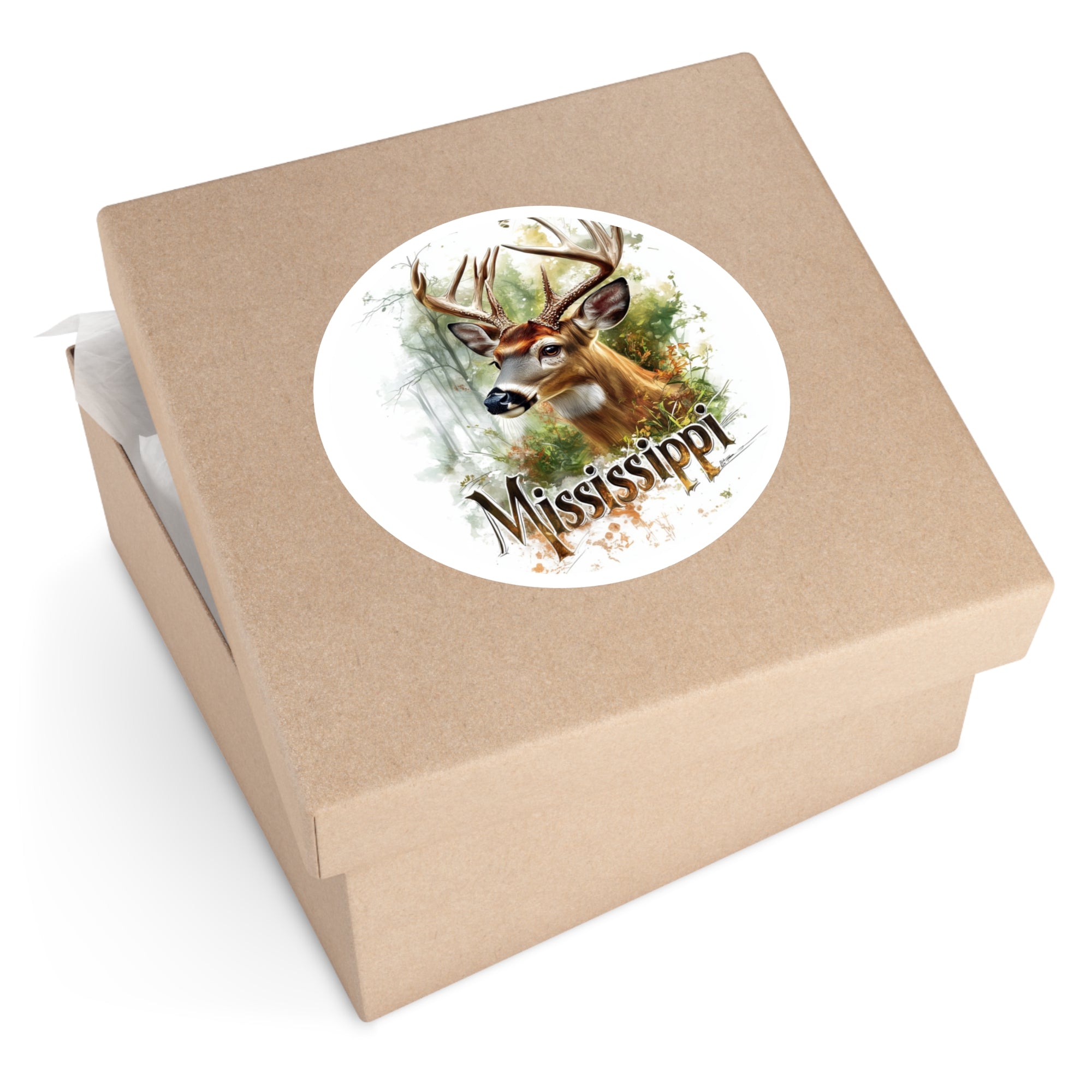 Mississippi Buck Sticker, Forest Nature Art, Rustic Wildlife Design, Southern Scene