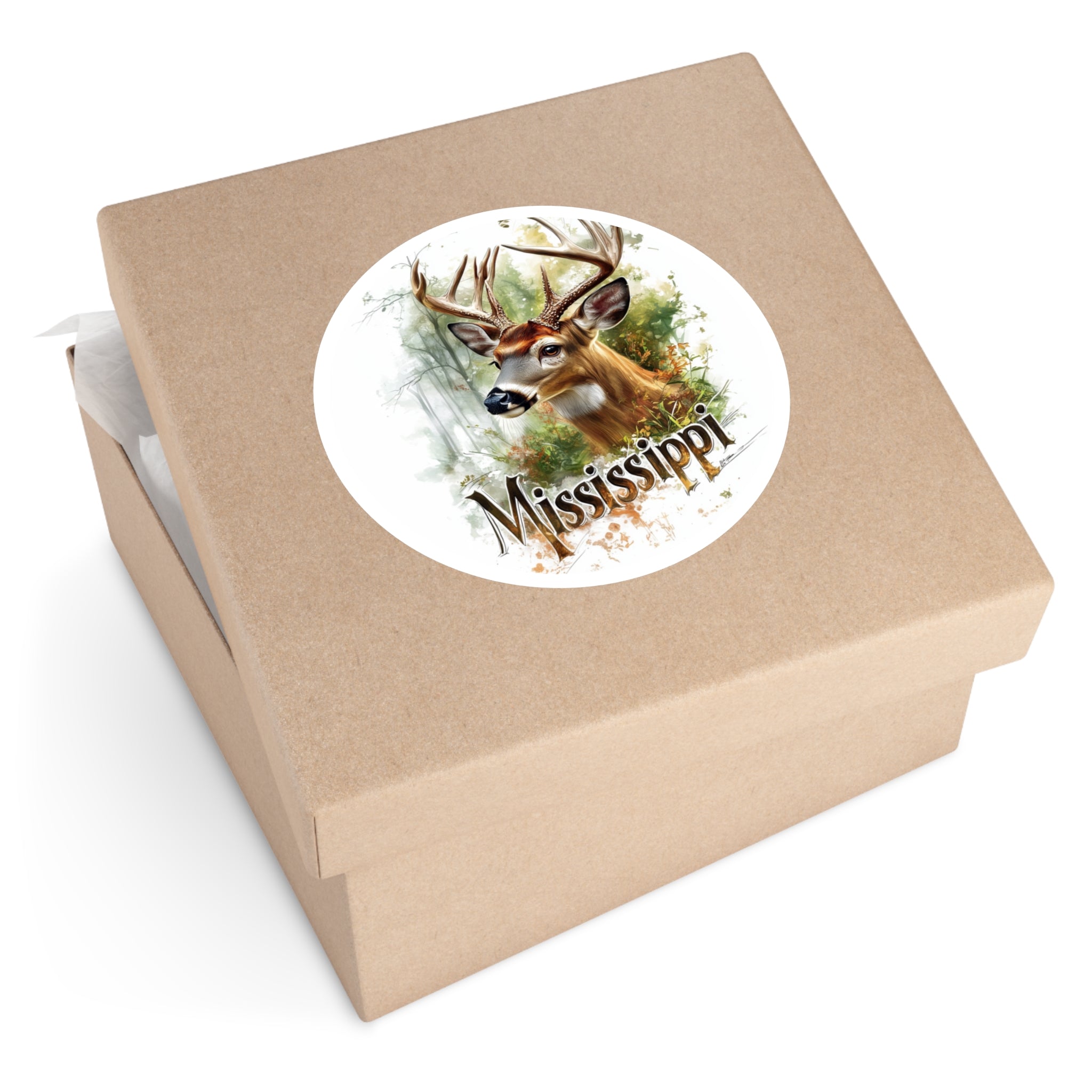 Mississippi Buck Sticker, Forest Nature Art, Rustic Wildlife Design, Southern Scene