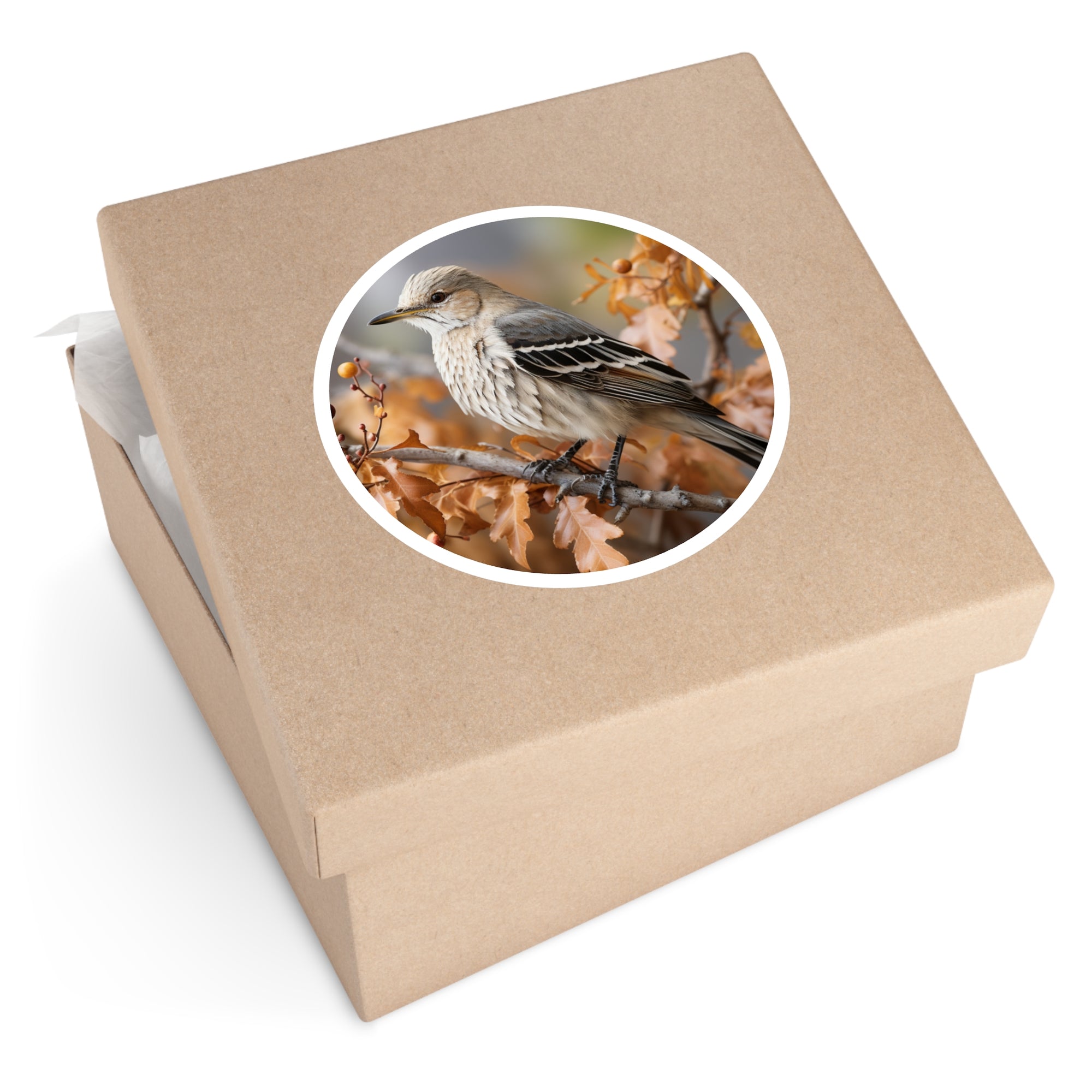 Northern Mockingbird Sticker, Autumn Branch Scene, Realistic Art, Nature Aesthetic