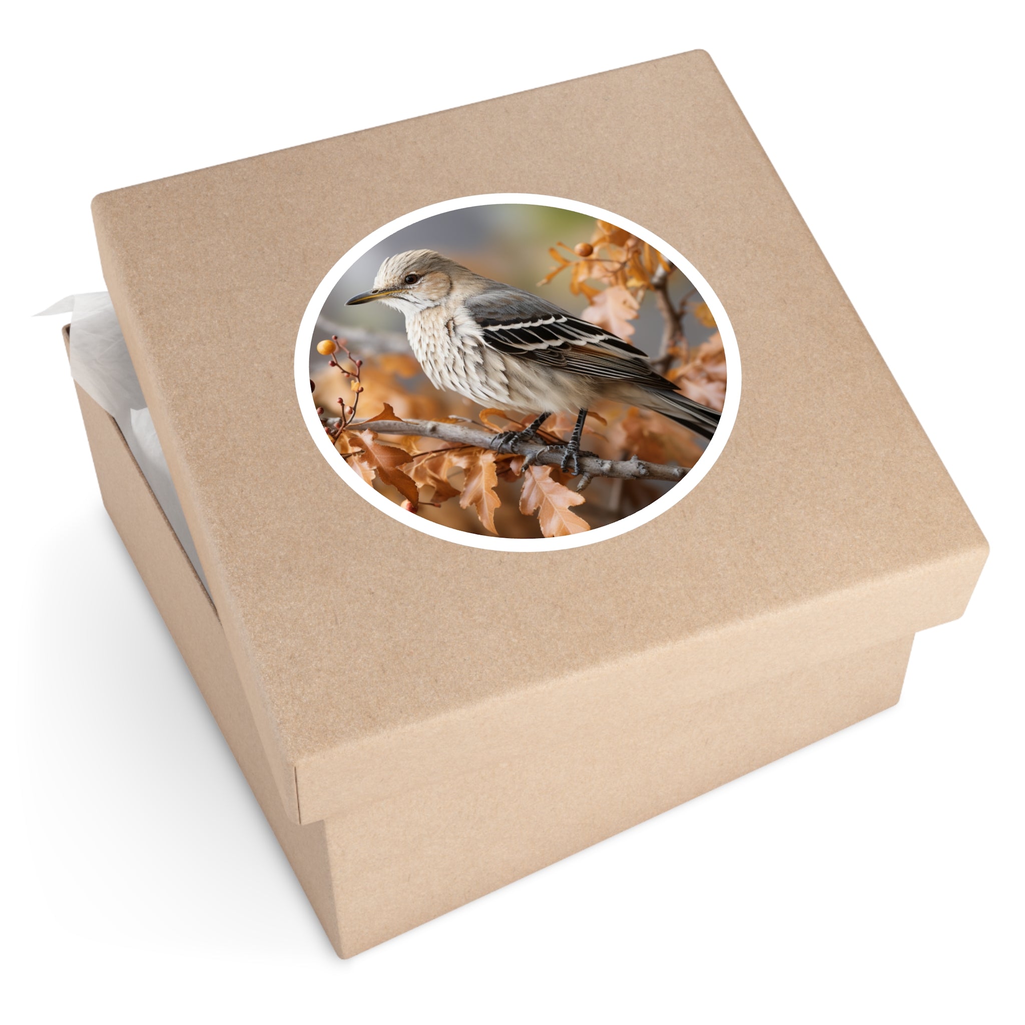 Northern Mockingbird Sticker, Autumn Branch Scene, Realistic Art, Nature Aesthetic