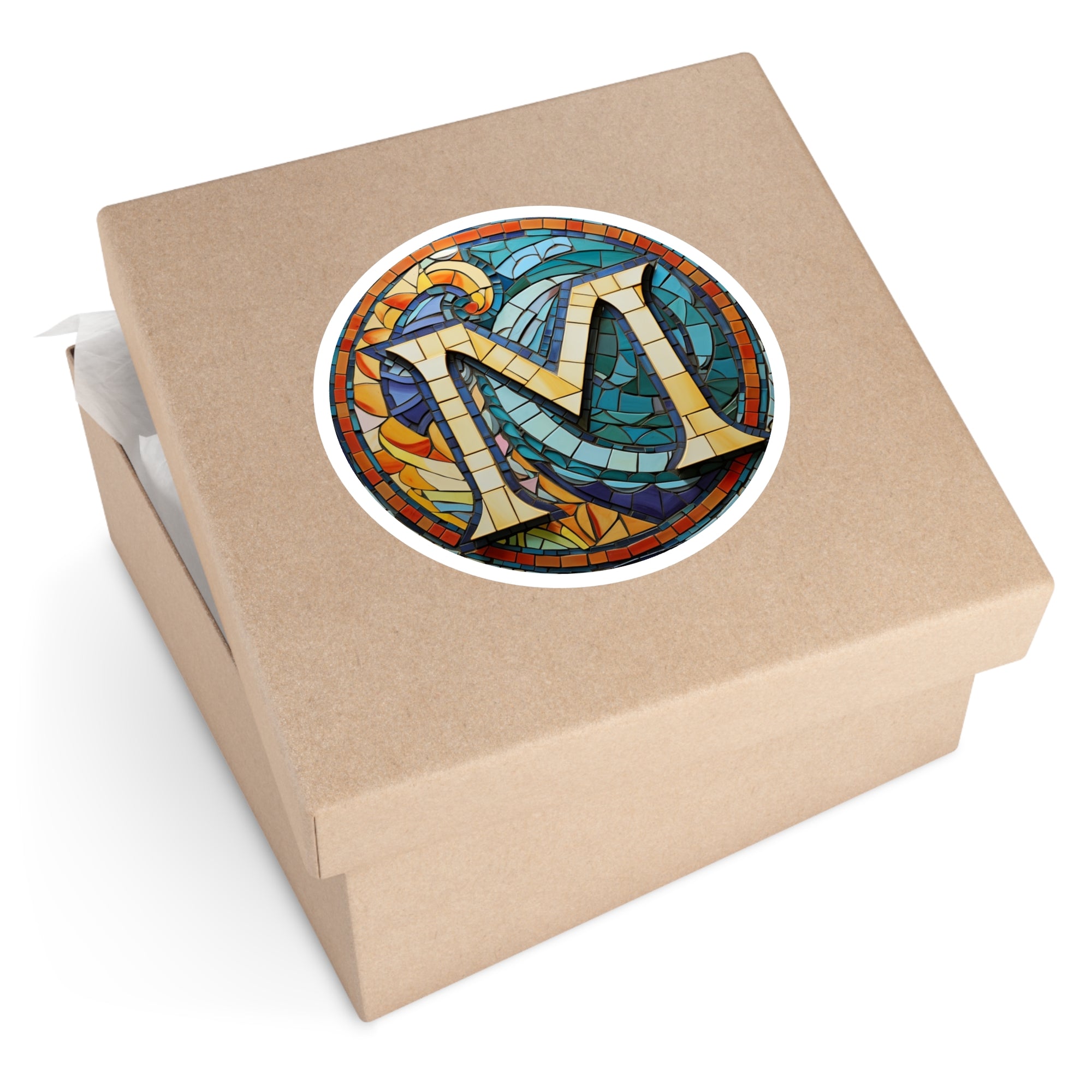 Letter M Mosaic Art, Tile Pattern Sticker, Colorful Decor