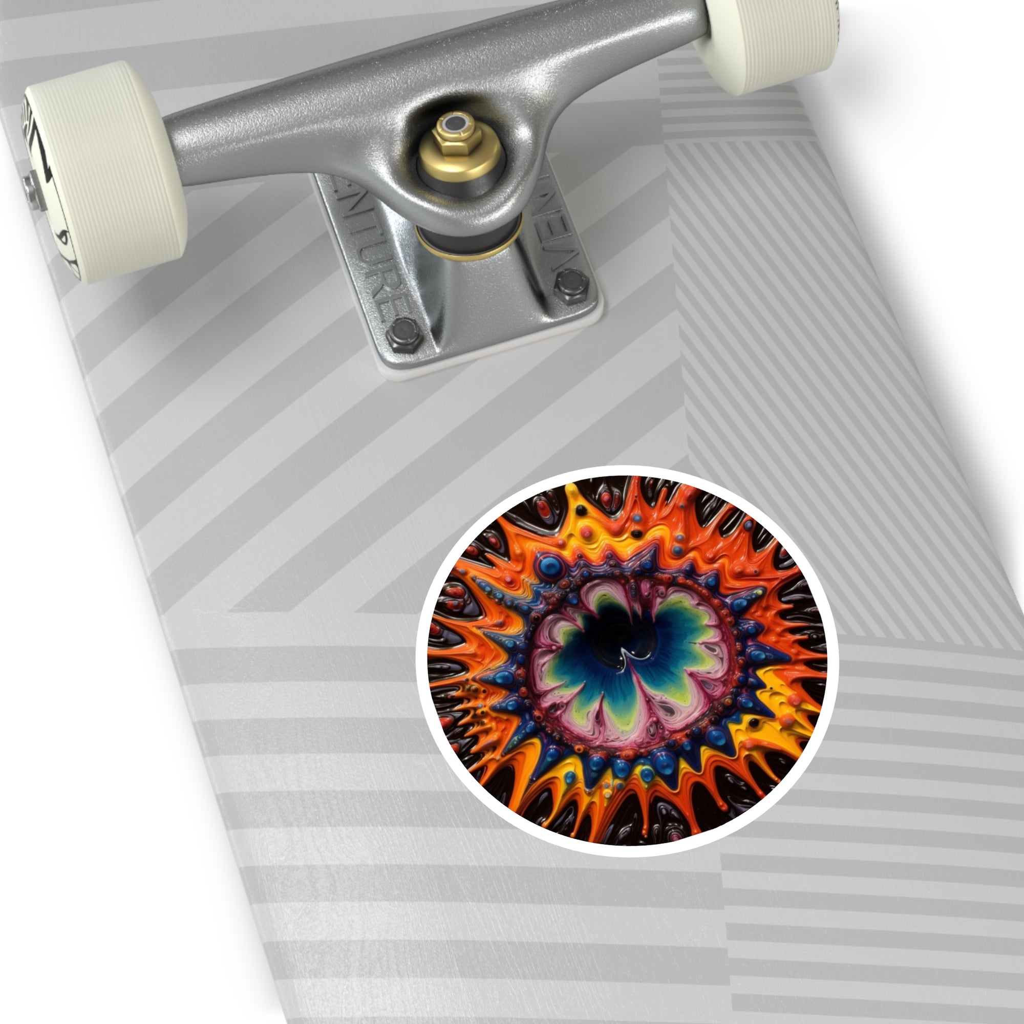 Scandinavian Sunburst Sticker, Modern Filigree Art, Bright Abstract Design, Colorful Flair