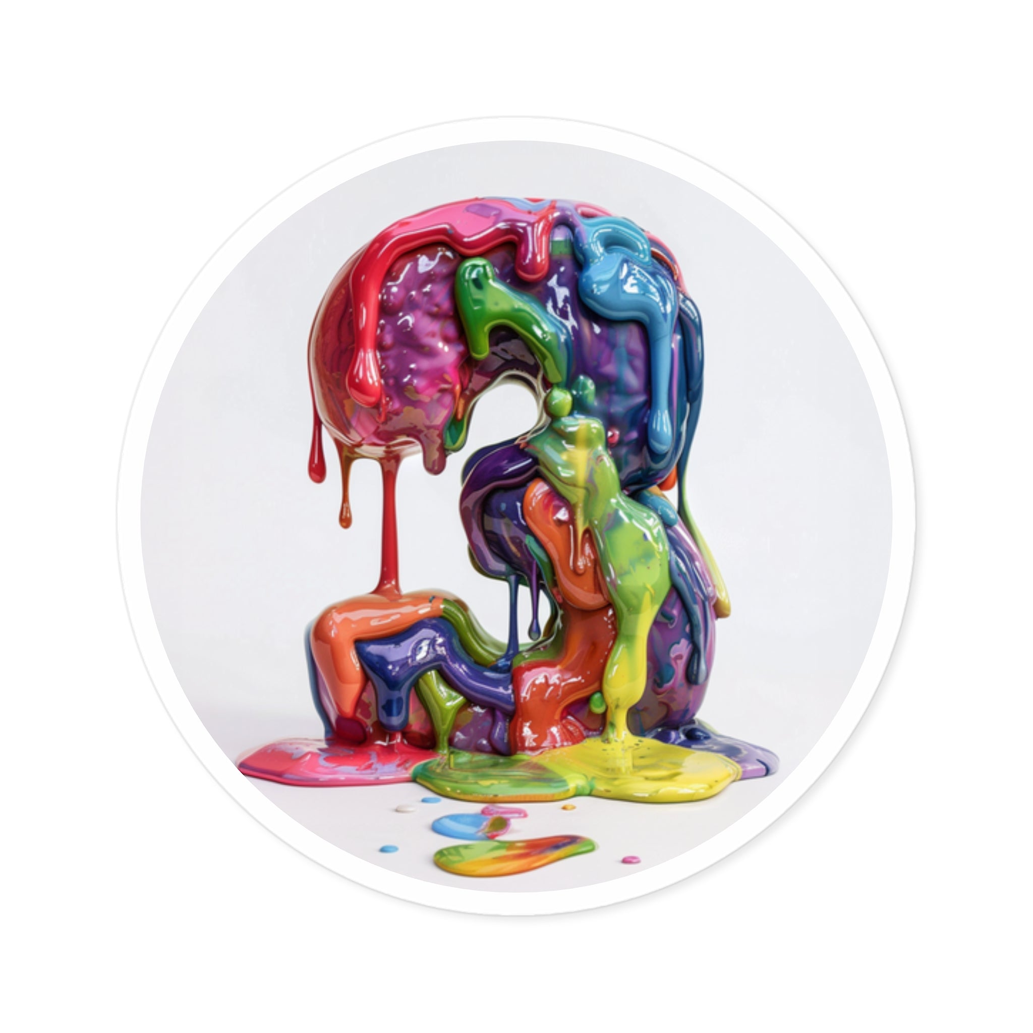 Number Three Sticker, Dripping Paint Design, Rainbow Color Art, Abstract Creative Style