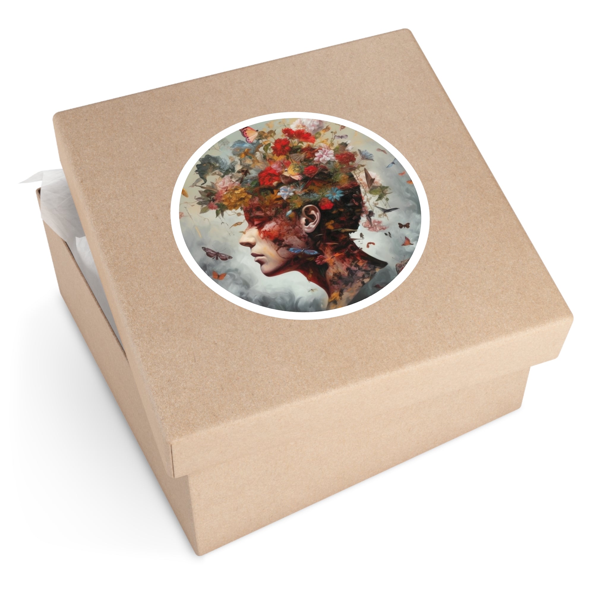 In Your Head Sticker, Floral Portrait Art, Surreal Design, Dreamy Gift