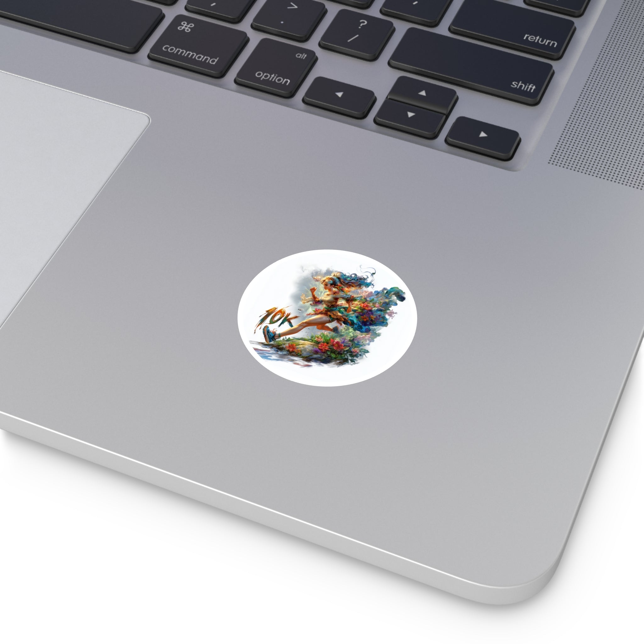 Floral 10K Runner Sticker, Motivational Art, Colorful Fitness Design, Dynamic Aesthetic