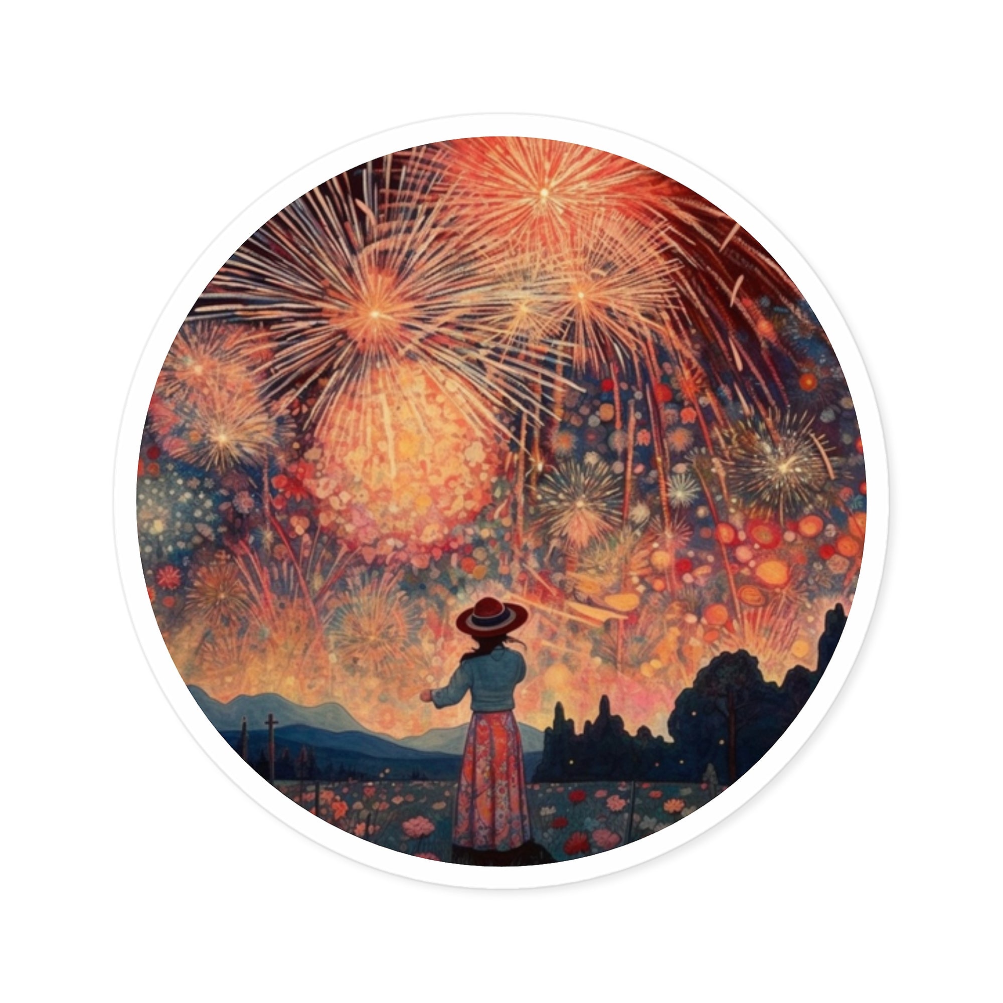 Bohemian Fireworks Sticker, Festival Art, Night Sky Design, Celebration Gift