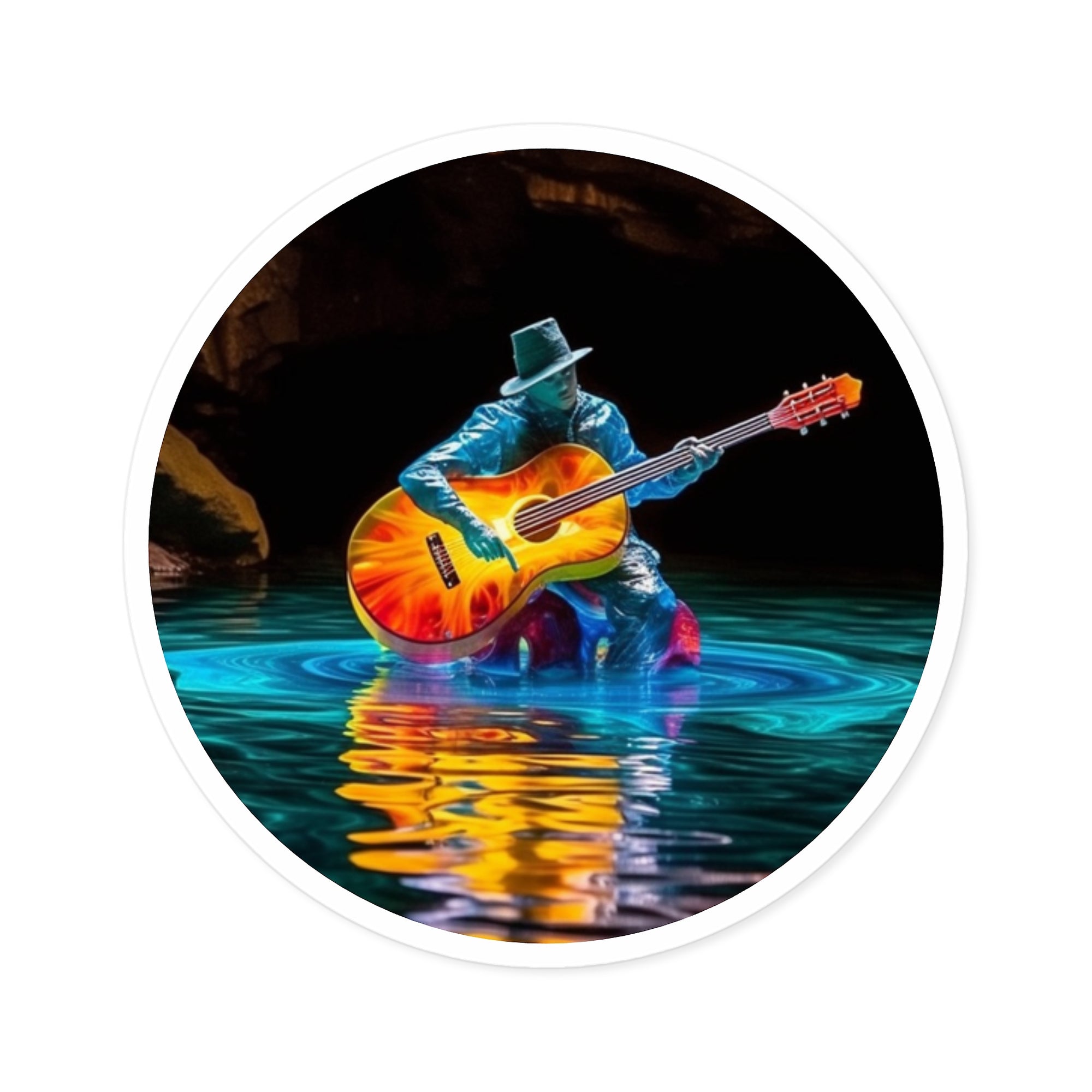 Glass Kayak Sticker, Reflective Water Design, Nature Adventure, Dreamlike Scene