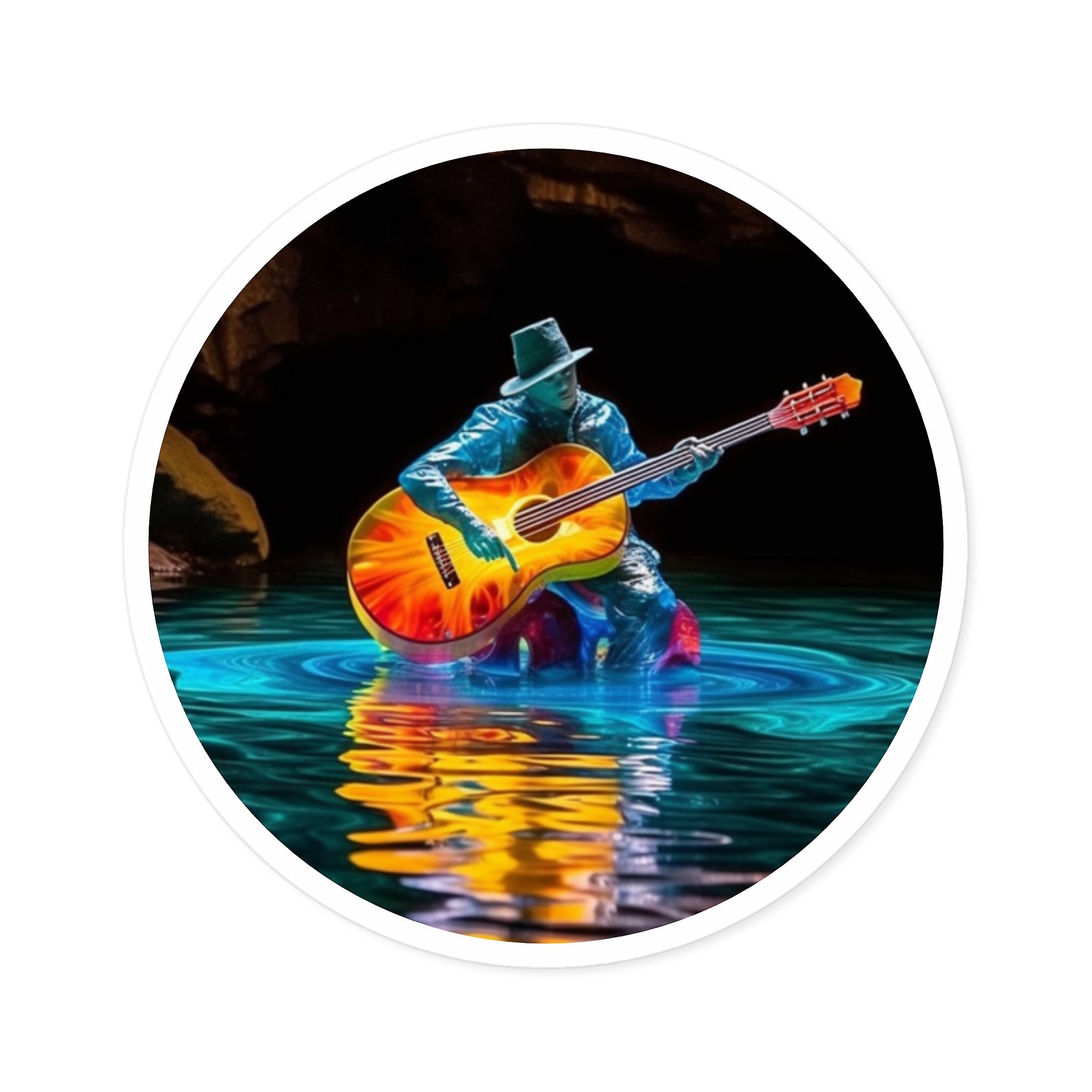 Glass Kayak Sticker, Reflective Water Design, Nature Adventure, Dreamlike Scene