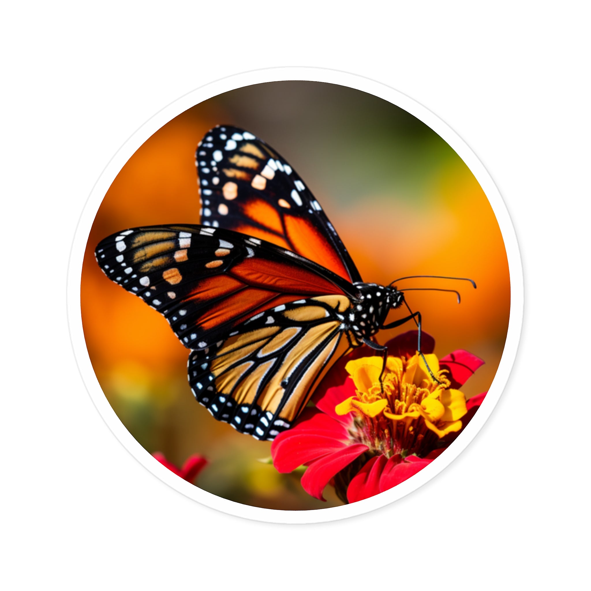 Monarch on Flower, Realistic Sticker, Laptop Decal, Nature Inspired Gift