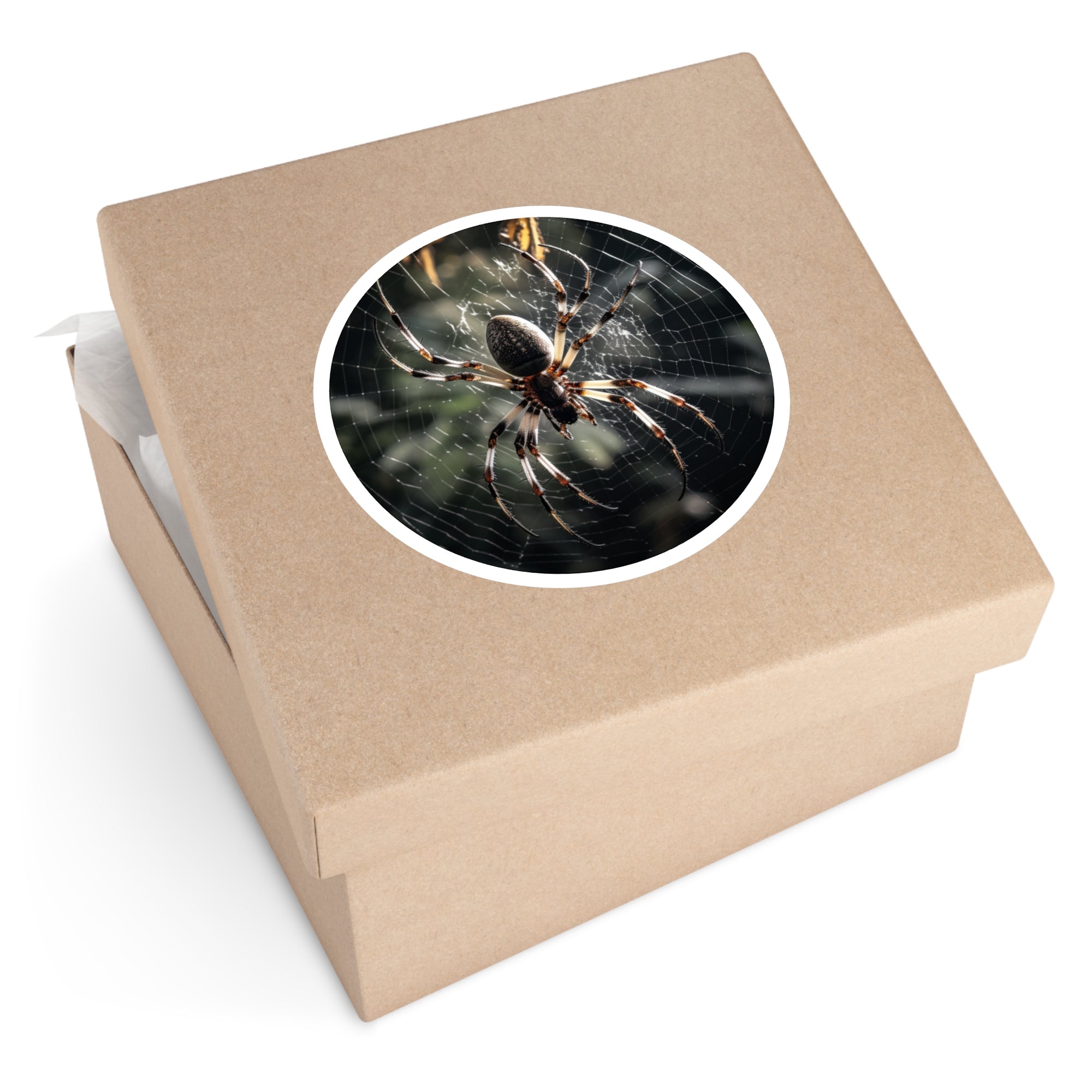 Spider on Web Sticker, Nature Macro Design, Realistic Wildlife Art, Dark Aesthetic