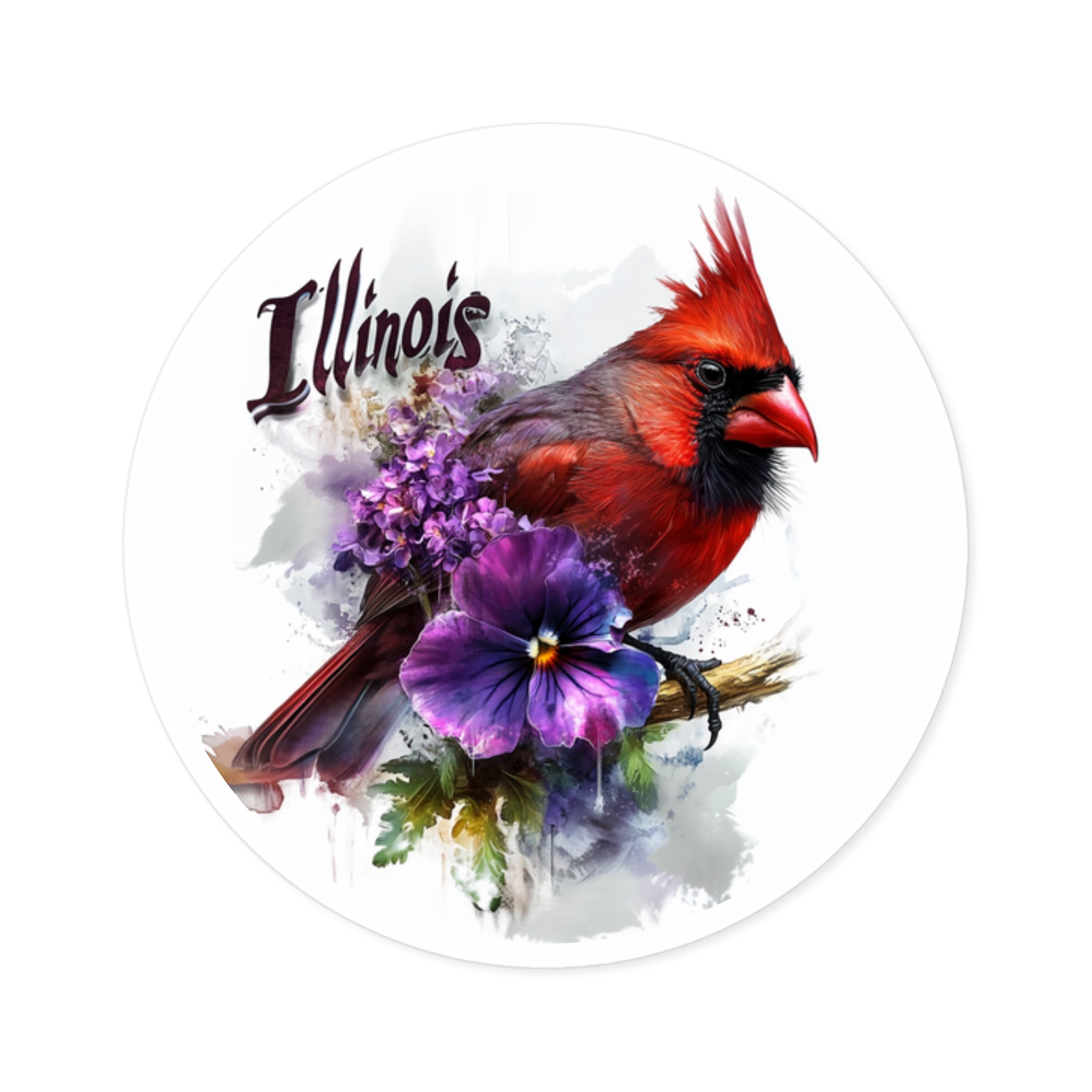 Illinois Cardinal, Violet Flower Sticker, State Pride Art, Nature Design