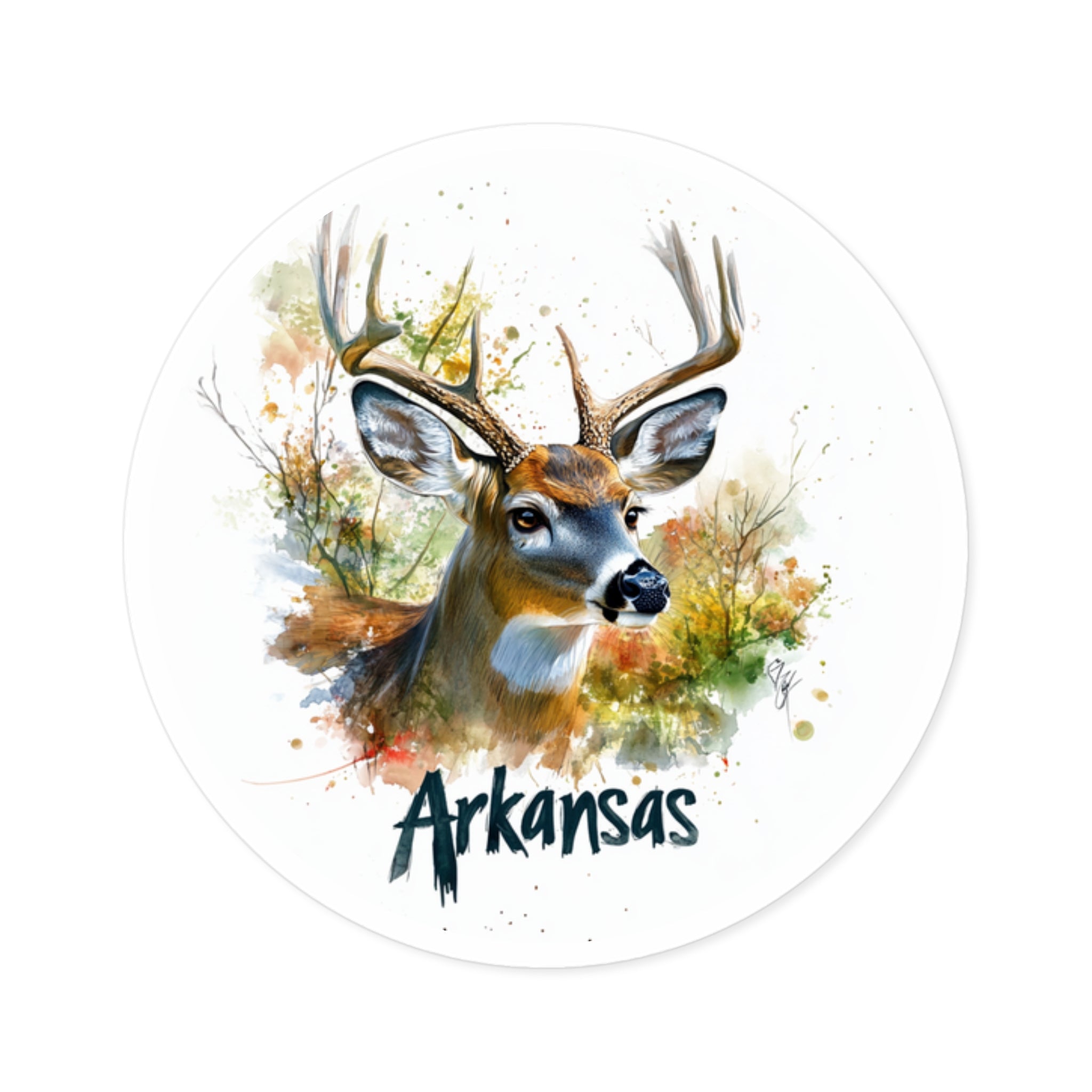 Arkansas Buck Sticker, Wildlife Design, State Deer Art, Nature Scene