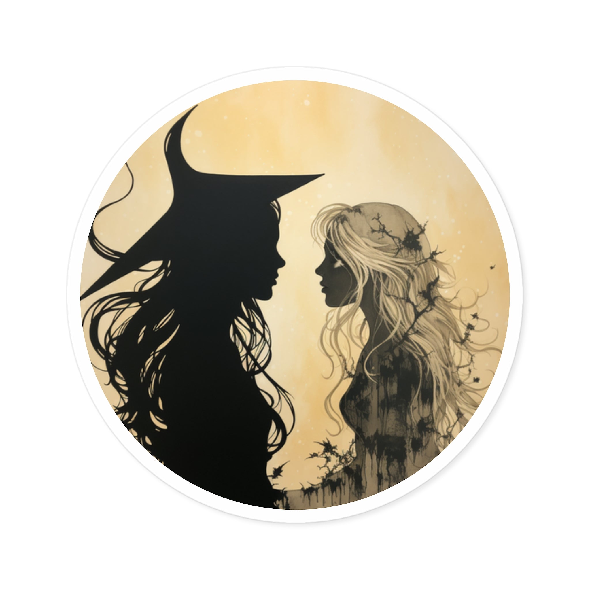 Witch and Spirit Sticker, Dual Silhouette Design, Halloween Moon Art