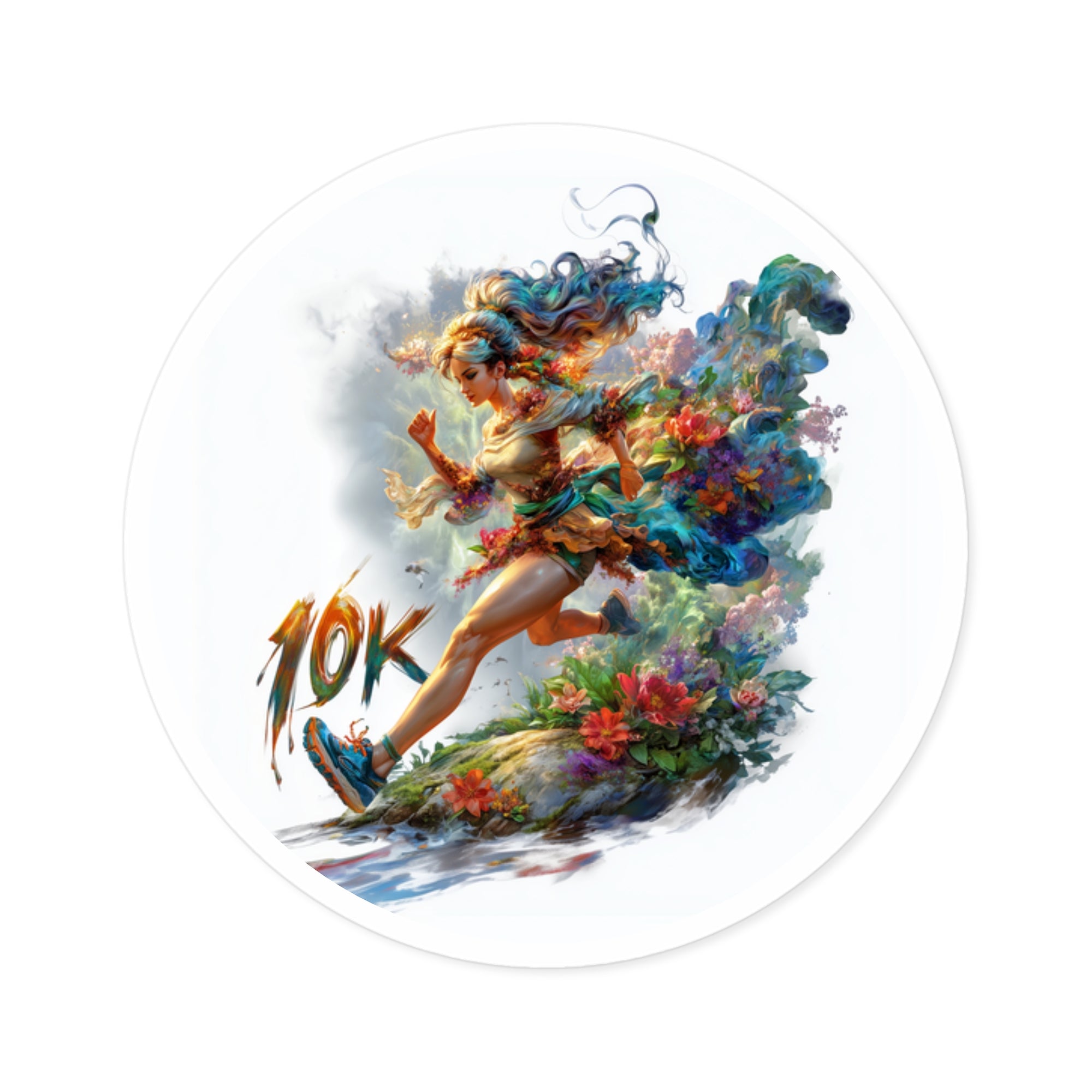 Floral 10K Runner Sticker, Motivational Art, Colorful Fitness Design, Dynamic Aesthetic