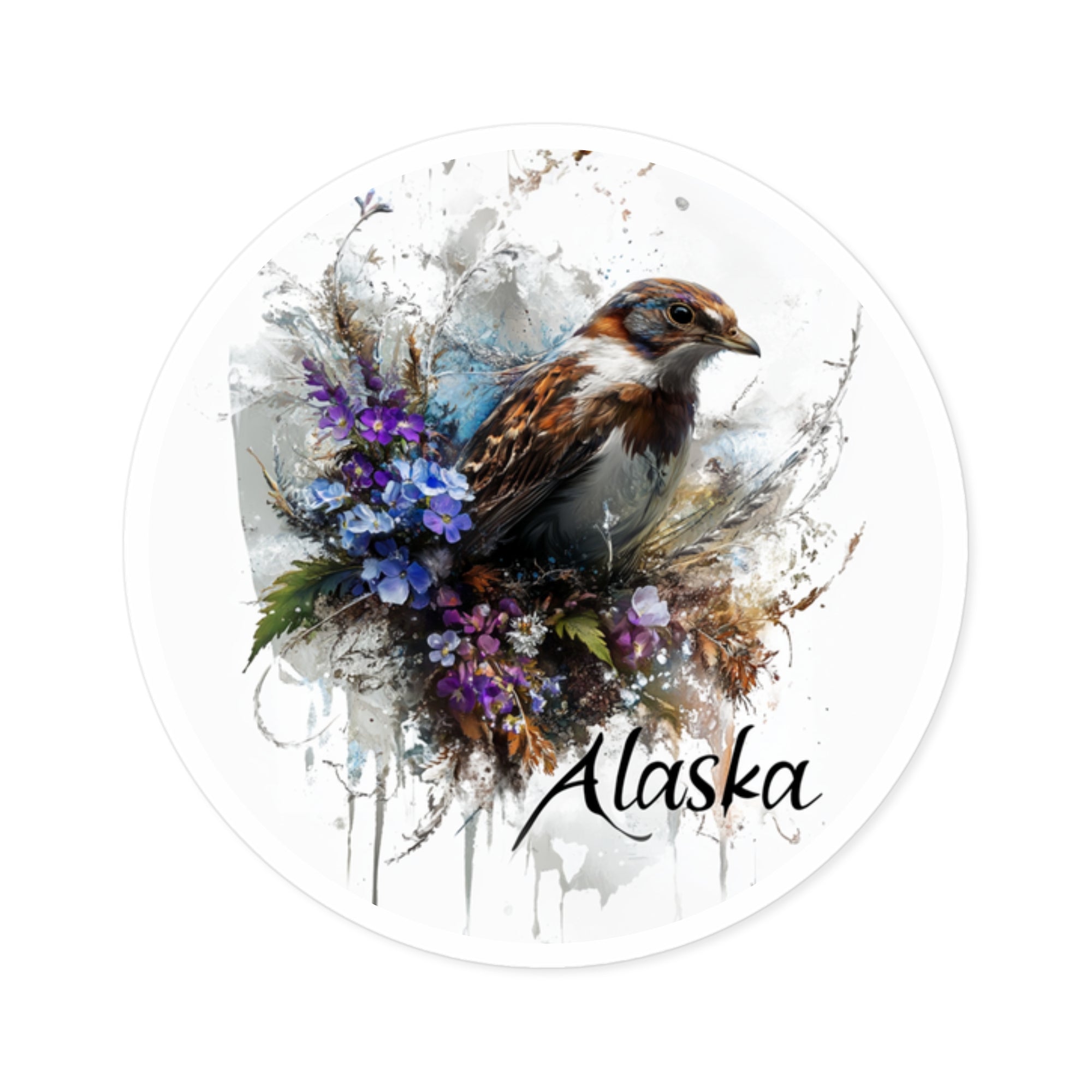 Alaska Ptarmigan Sticker, State Bird Design, Floral Nature Art, Northern Wildlife