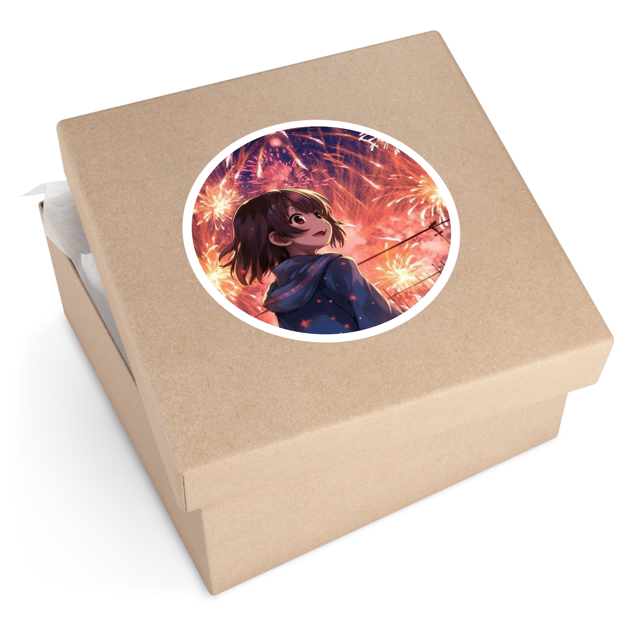 Anime Fireworks Sticker, Night Sky Art, Festival Design, Whimsical Gift