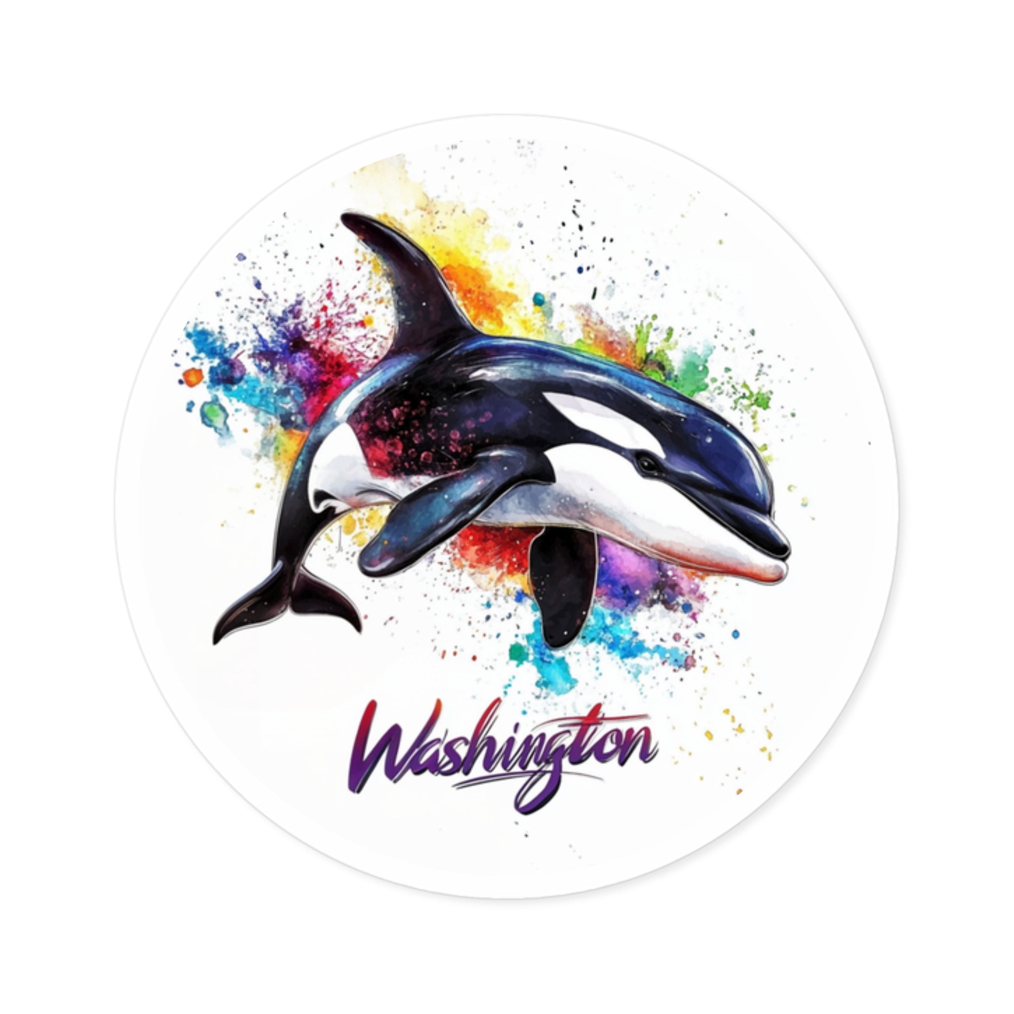 Washington Orca, Color Splash Sticker, Laptop or Journal, State Wildlife Art
