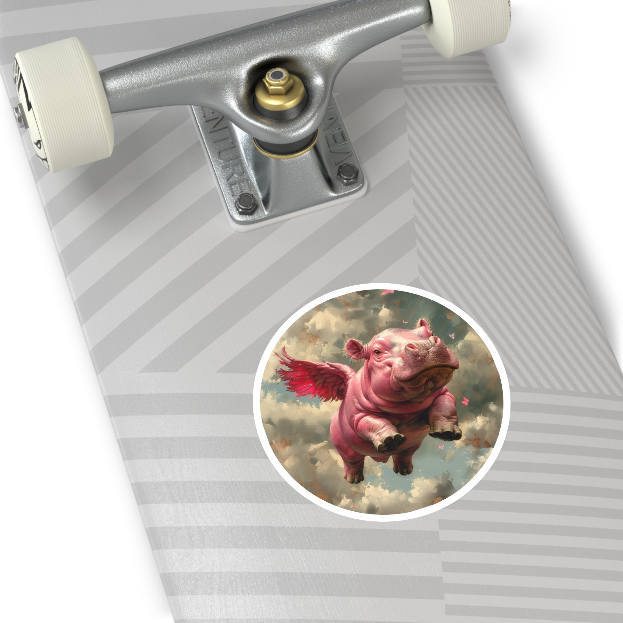 Flying Hippo Sticker, Fantasy Animal Design, Whimsical Sky Art, Dreamlike Scene
