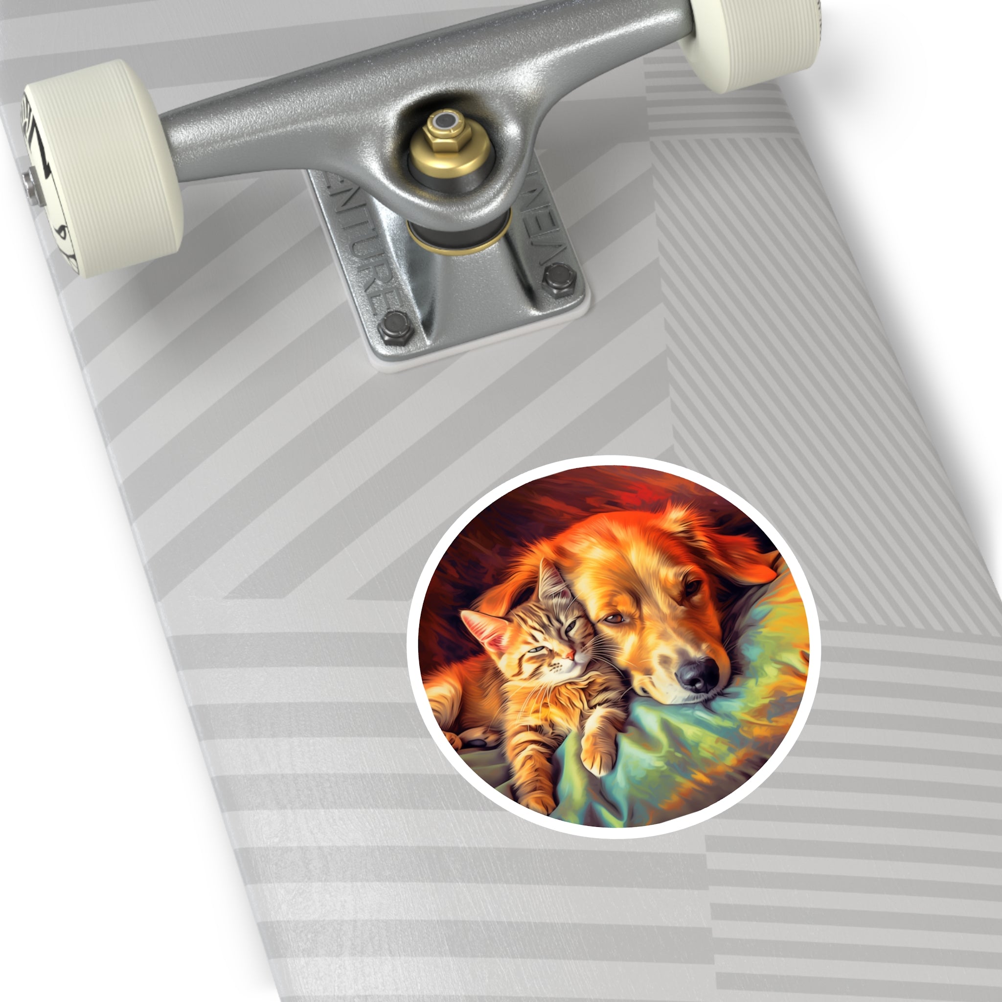 Cat and Dog Cuddle Sticker, Friendship Pet Art, Cozy Animal Design