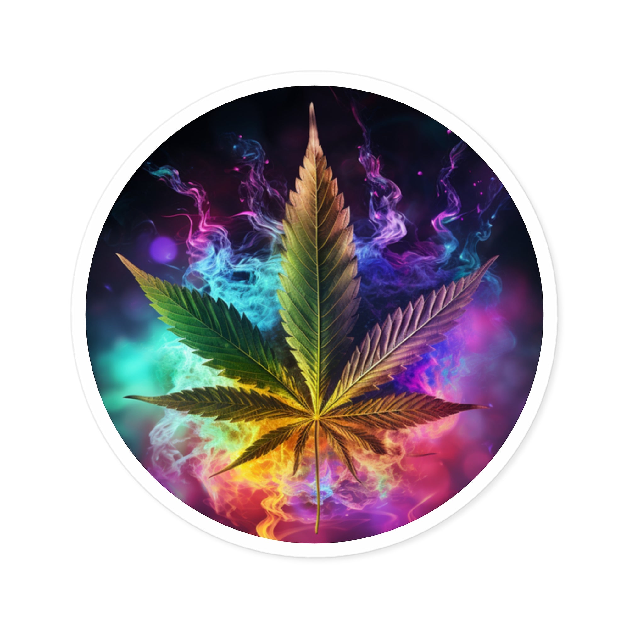 Colorful Leaf Art Sticker, Vibrant Smoke Style, Aesthetic Design, Bold Statement