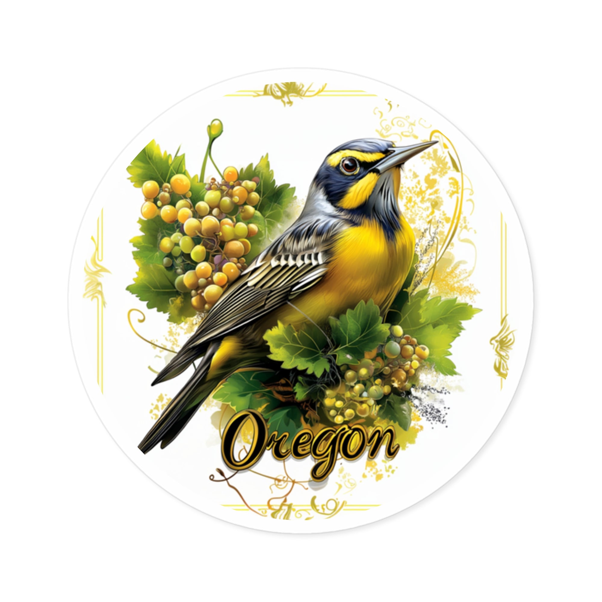 Oregon Meadowlark Sticker, State Bird Design, Grape Blossom Art, Nature Gift