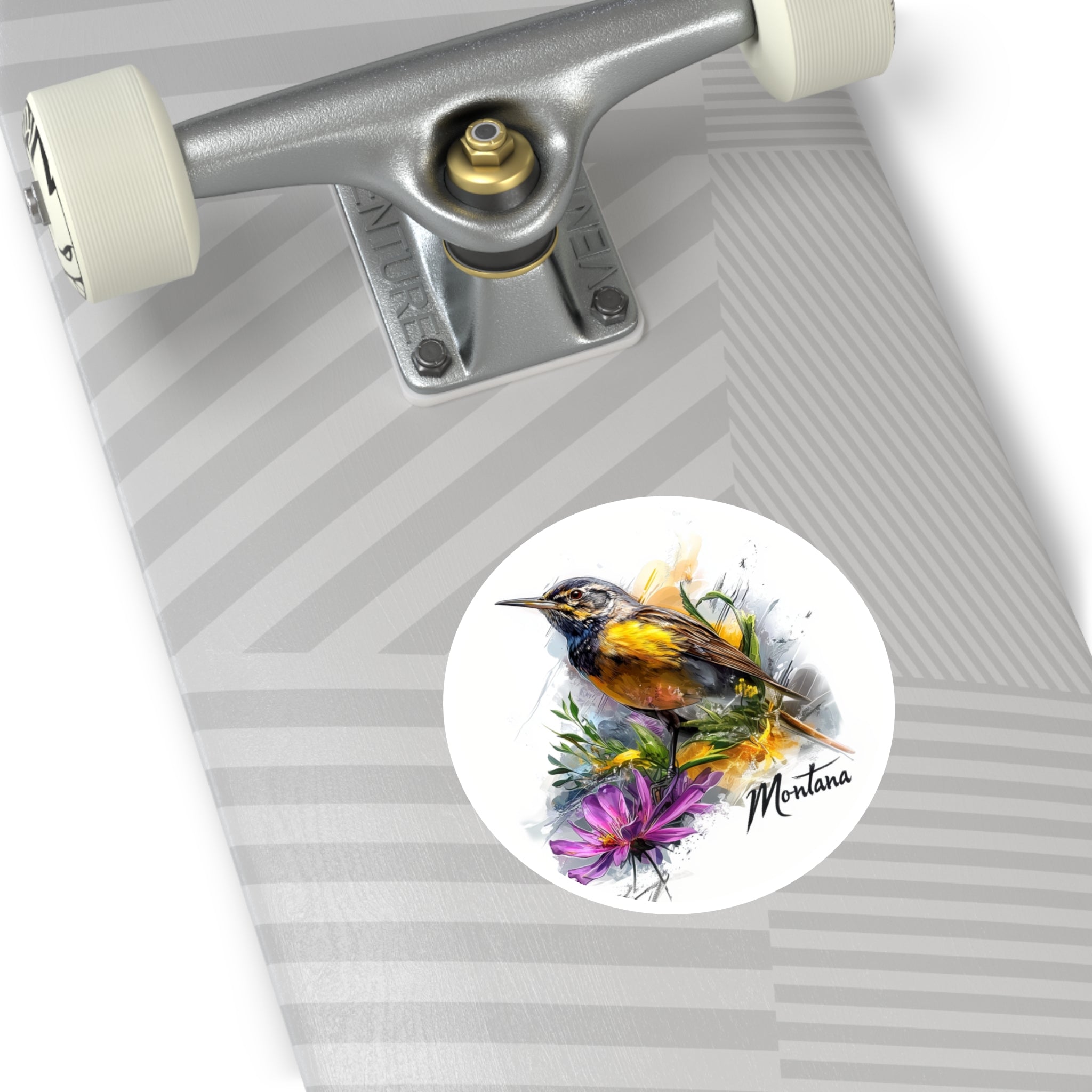 Montana Meadowlark Sticker, Bitterroot Flower Design, State Art, Nature Lover Gift