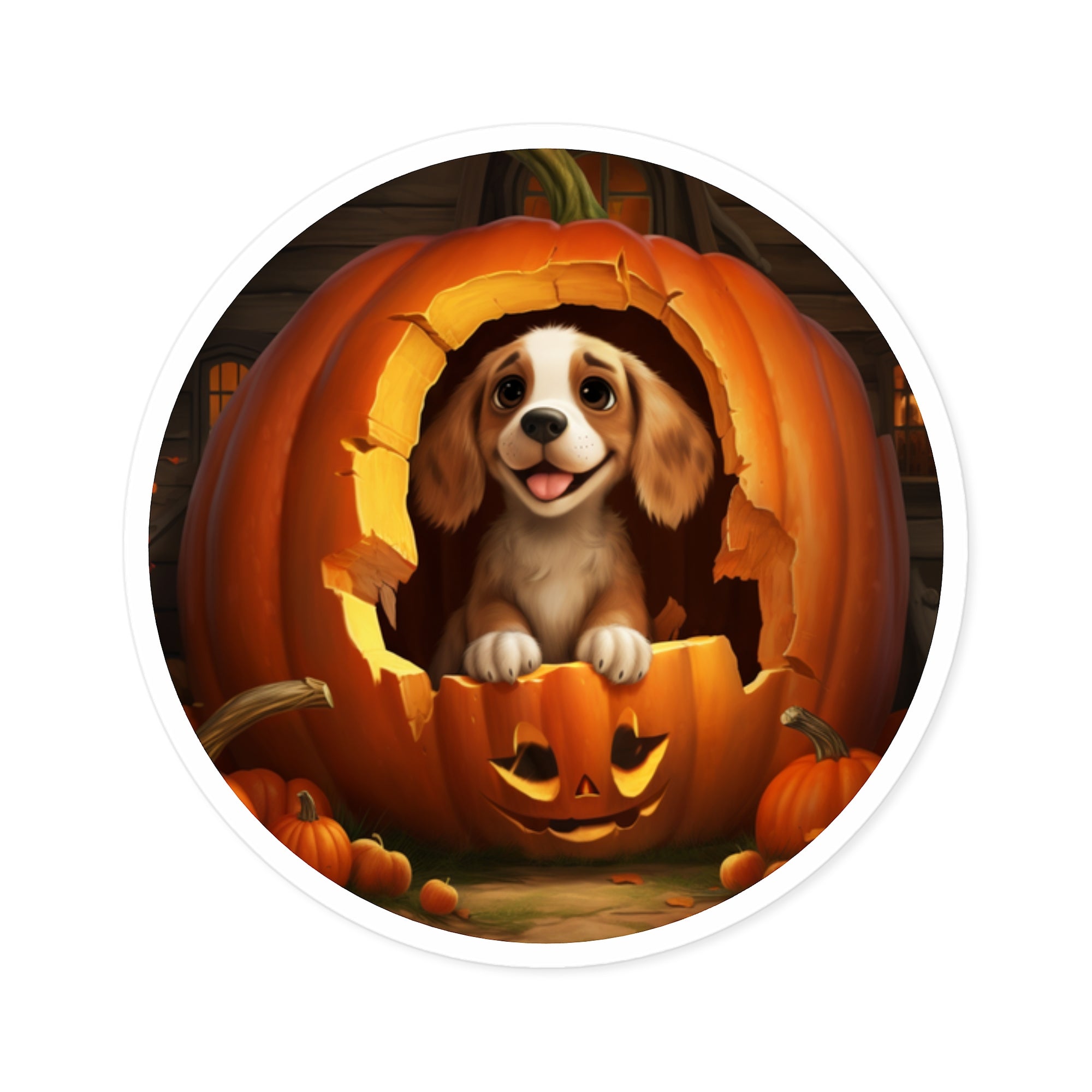 Halloween Puppy Sticker, Cute Dog in Pumpkin Design, Fall Pet Art