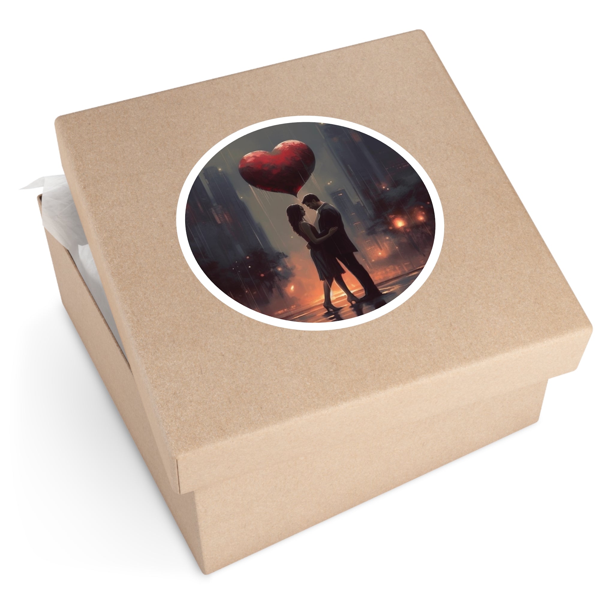 Romantic Cityscape Couple Sticker, Emotional Art Style, Gift for Loved One, Modern Mood