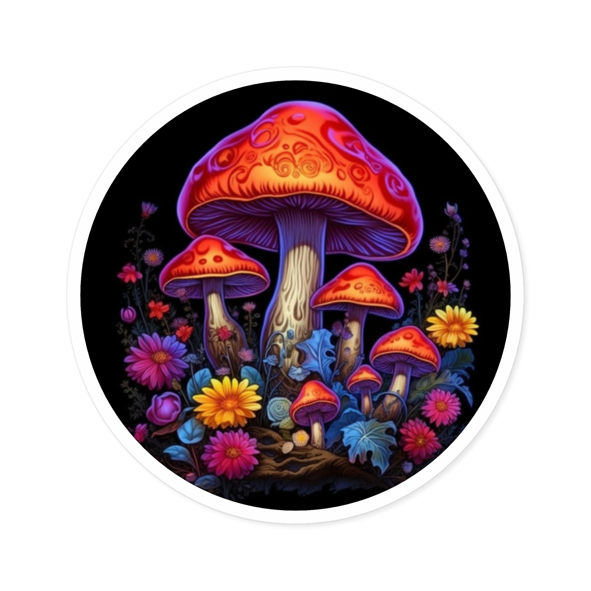 Floral Mushroom Cluster, Vibrant Art Sticker, Laptop Decor, Nature Lovers