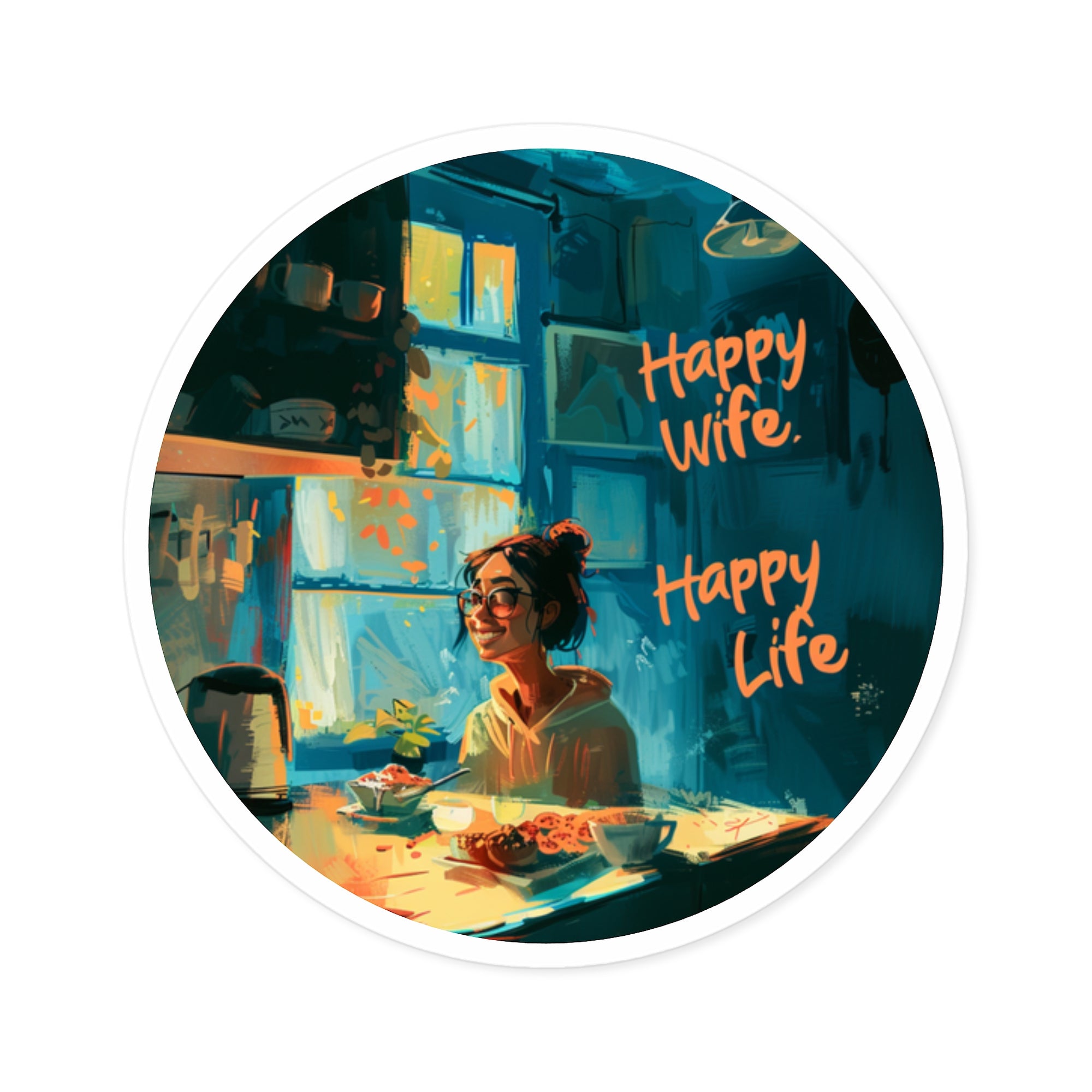 Happy Wife Happy Life sticker, cheerful art, kitchen decor, fun gift