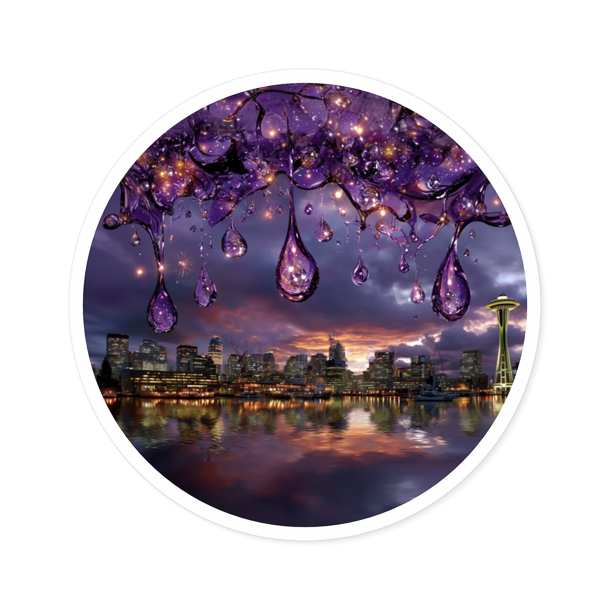 Purple Rain Cityscape Sticker