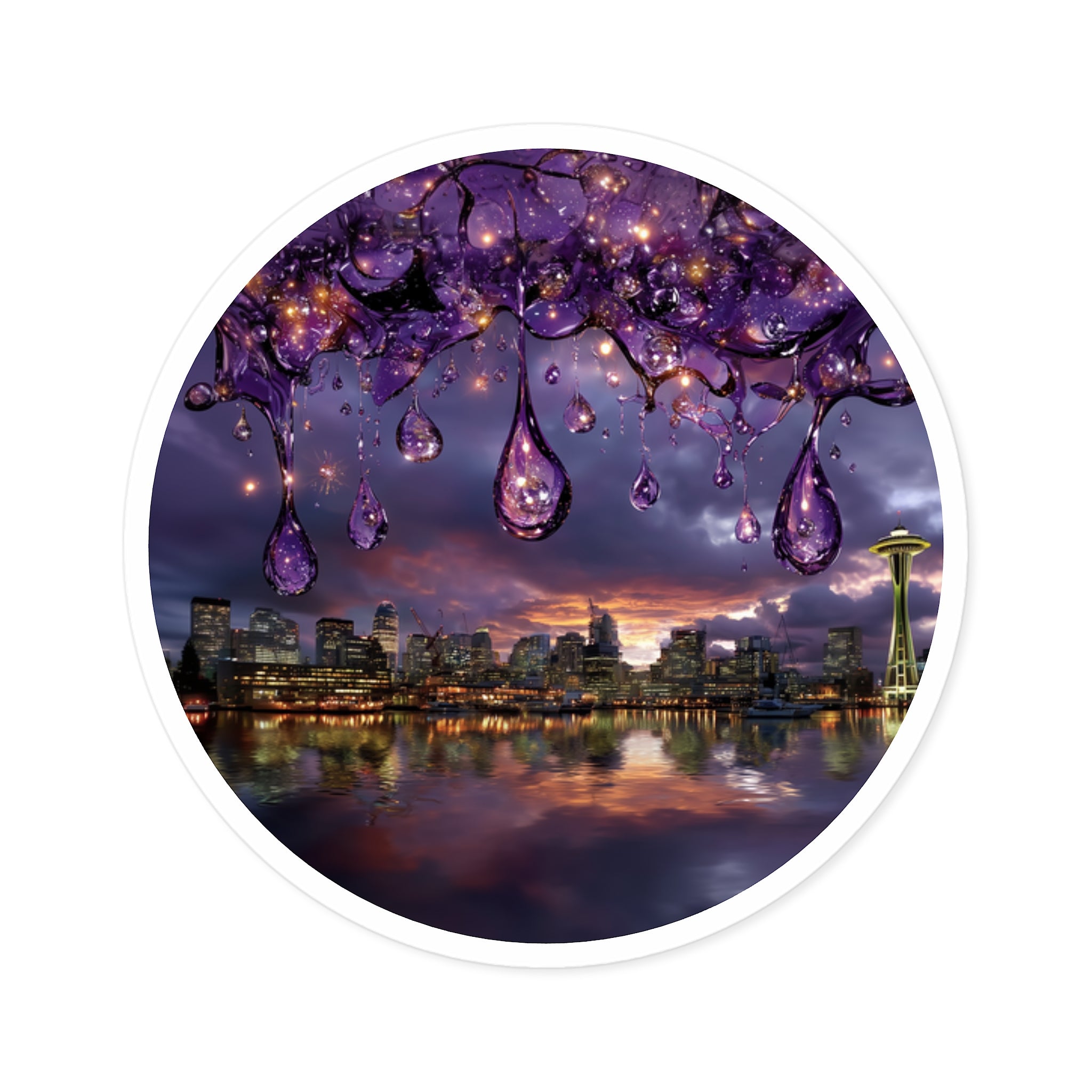 Purple Rain Cityscape Sticker