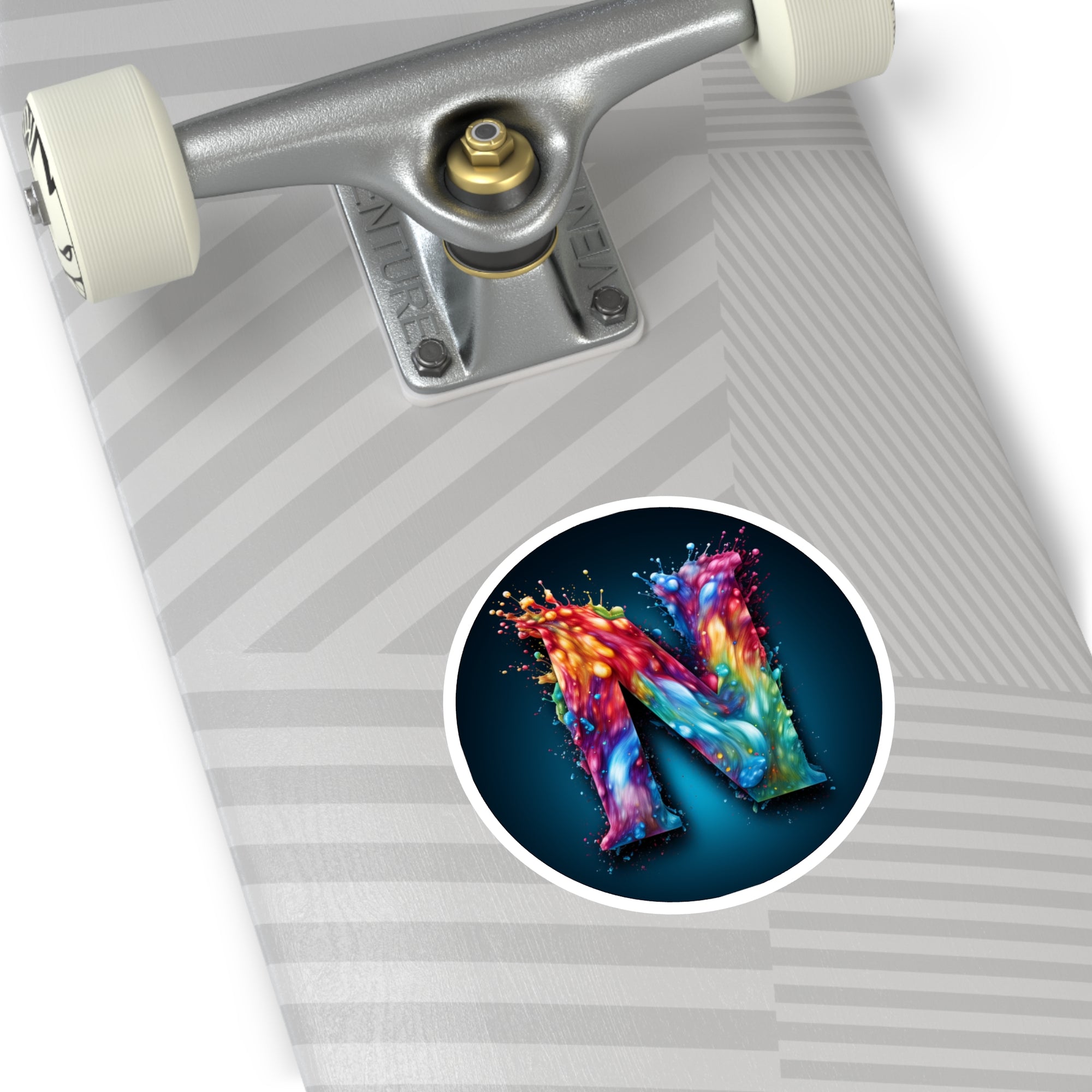Letter N Tie-Dye Design, Color Splash Sticker, Retro Vibe