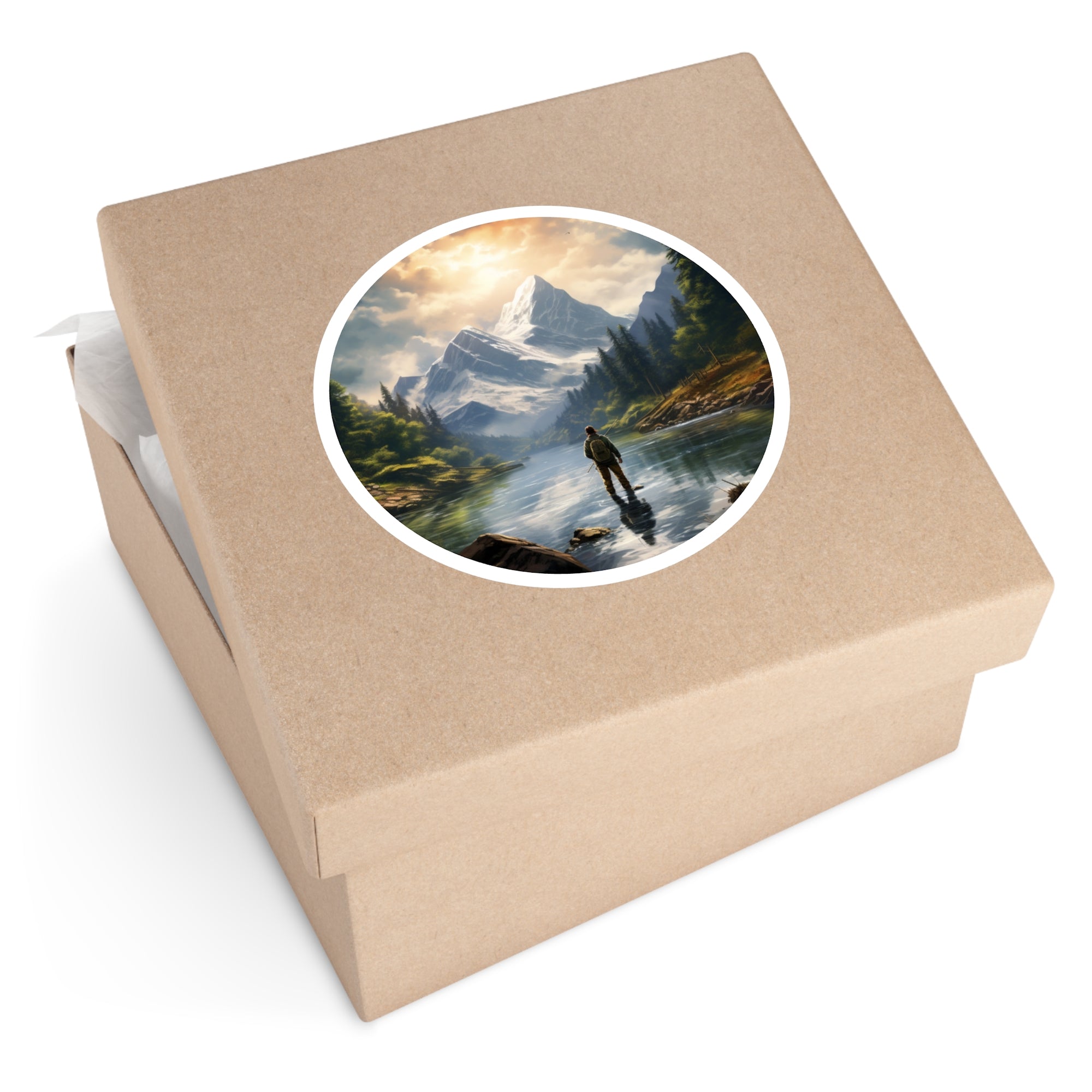 Mountain Stream Fishing, Peaceful Nature Sticker, Laptop Decal, Outdoor Adventure Gift