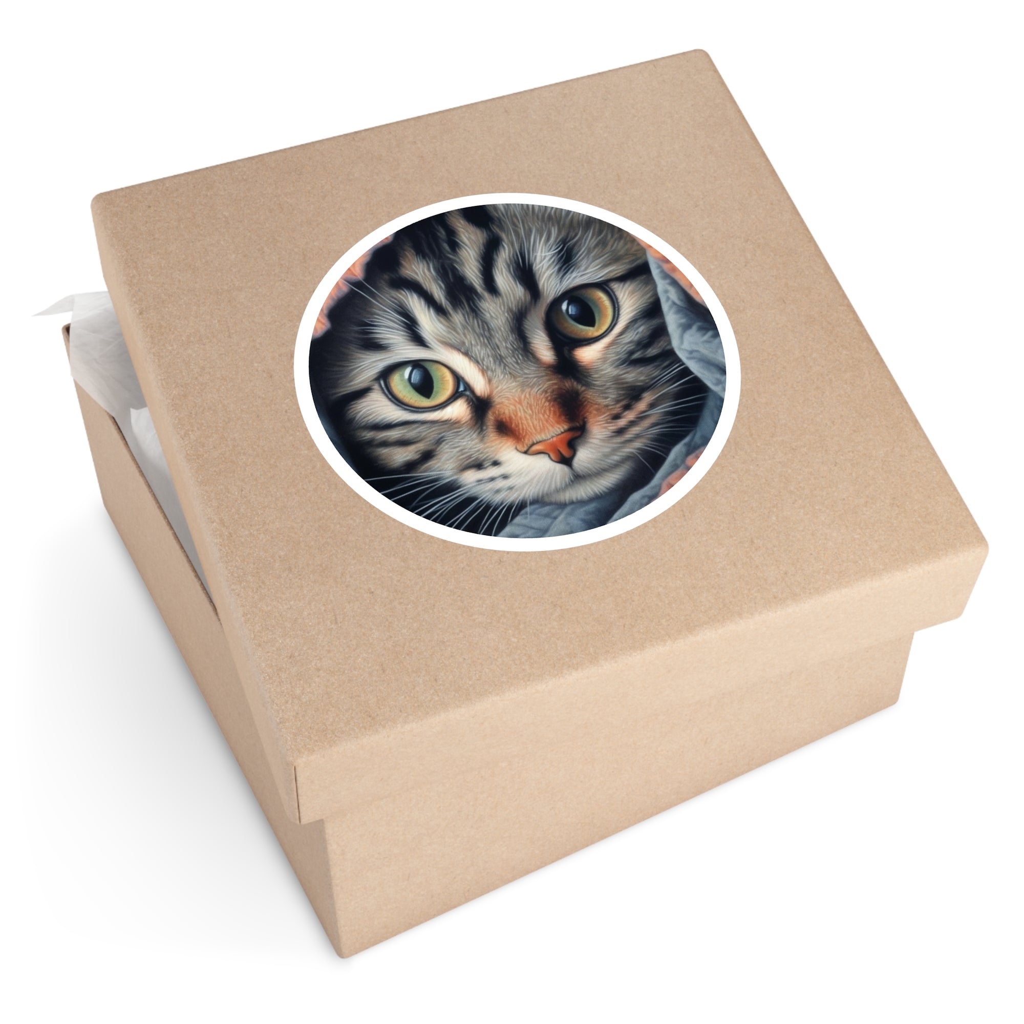 Shy Cat, Cozy Blanket Sticker, Warm Eyes, Gentle Realism