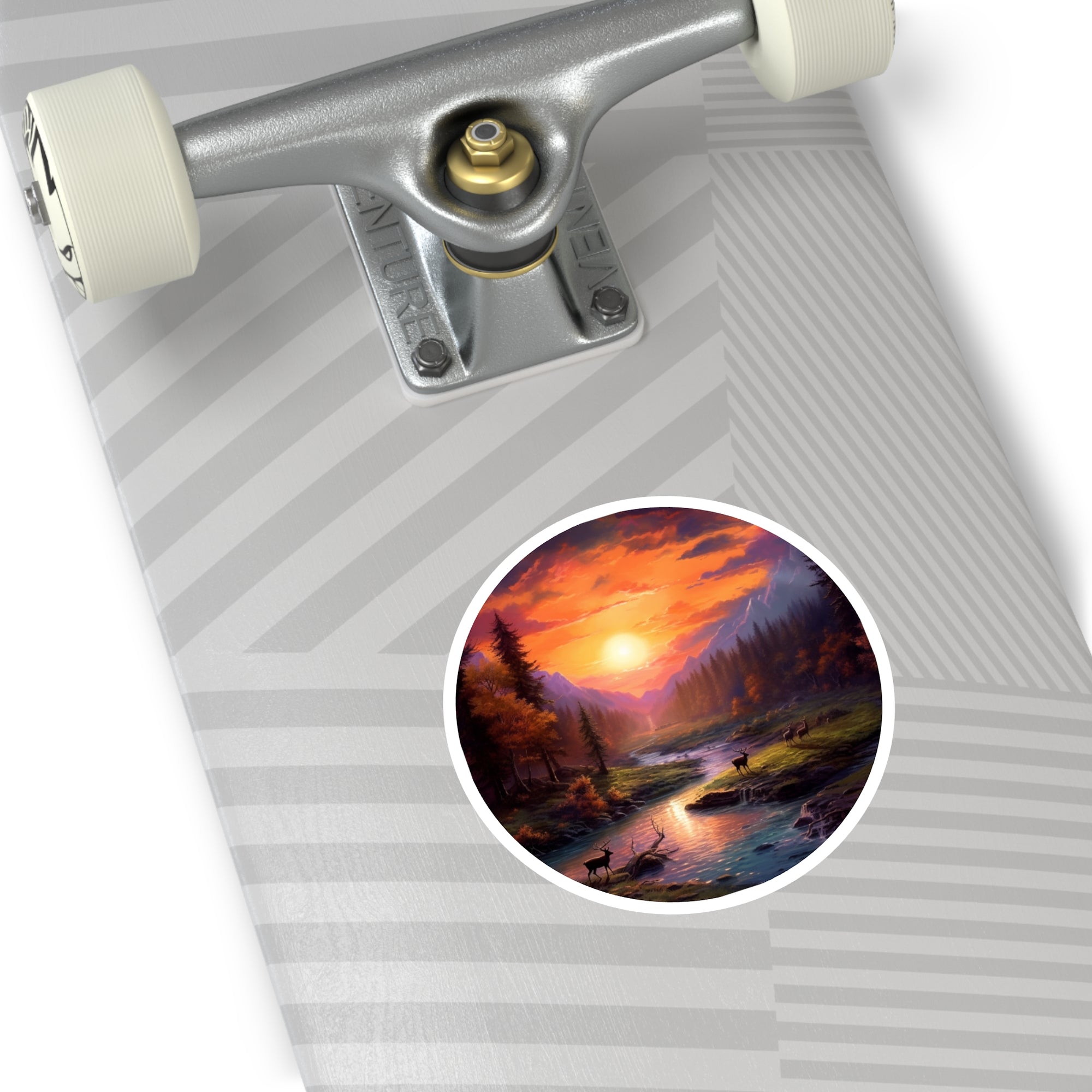 Sunset River Valley, Peaceful Nature Sticker, Outdoor Scene, Scenic Art