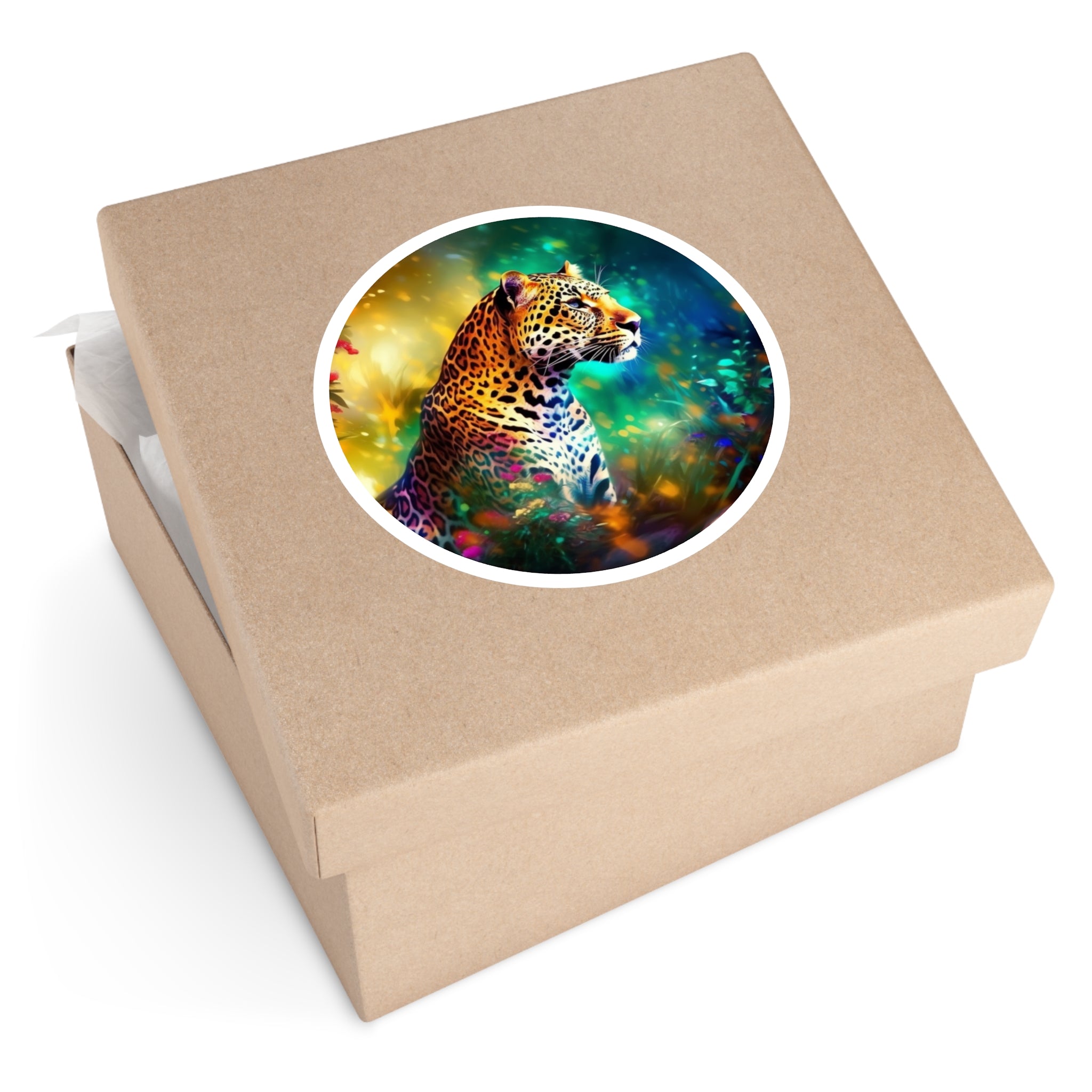 leopard nature sticker, vibrant wildlife art, laptop decor, animal lover gift