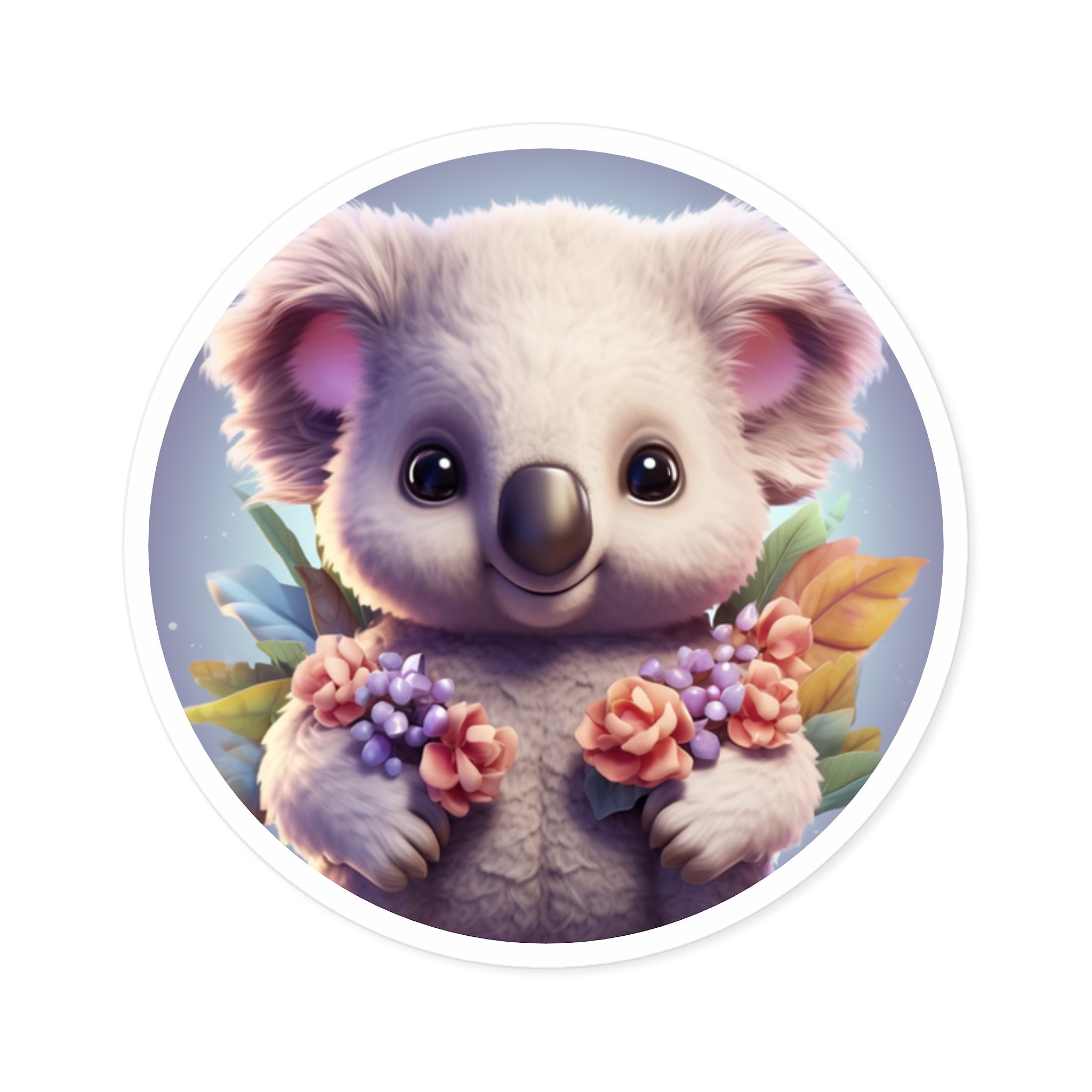 Smiling Koala with Flowers, Cute Sticker, Gentle Art, Nature Vibe