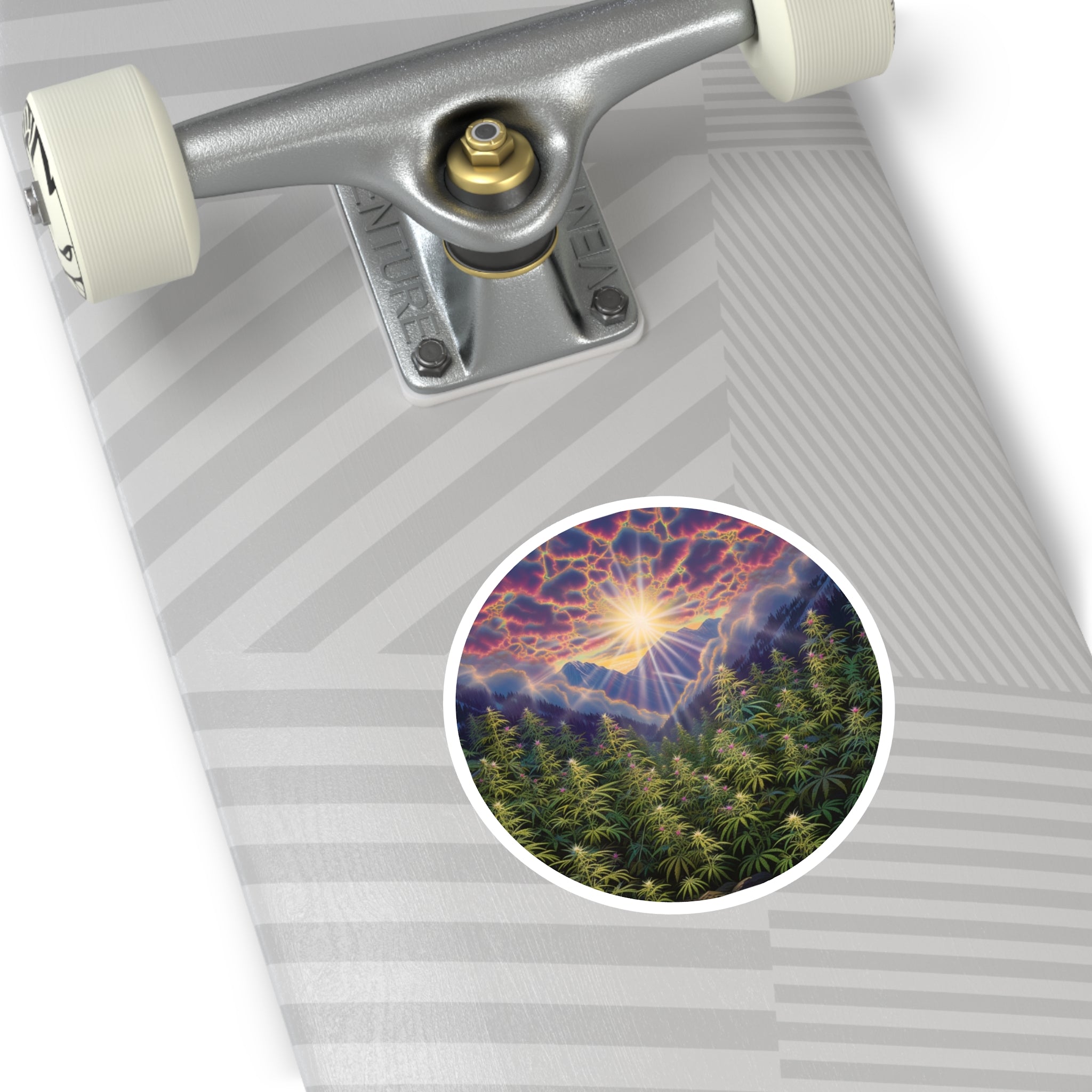 Cannabis Field at Sunrise, Nature Landscape Sticker, Outdoor Art, Bright Design