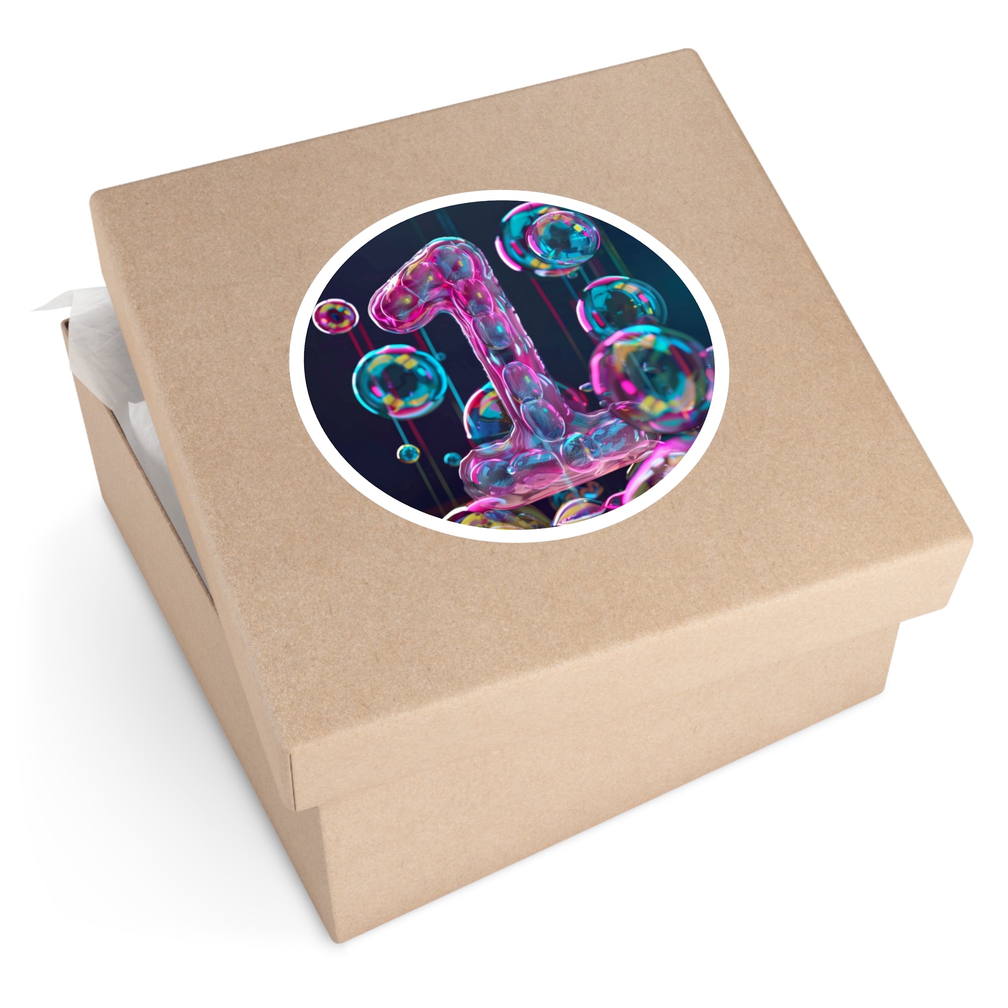 number one bubble sticker, playful abstract art, laptop decor, celebration gift