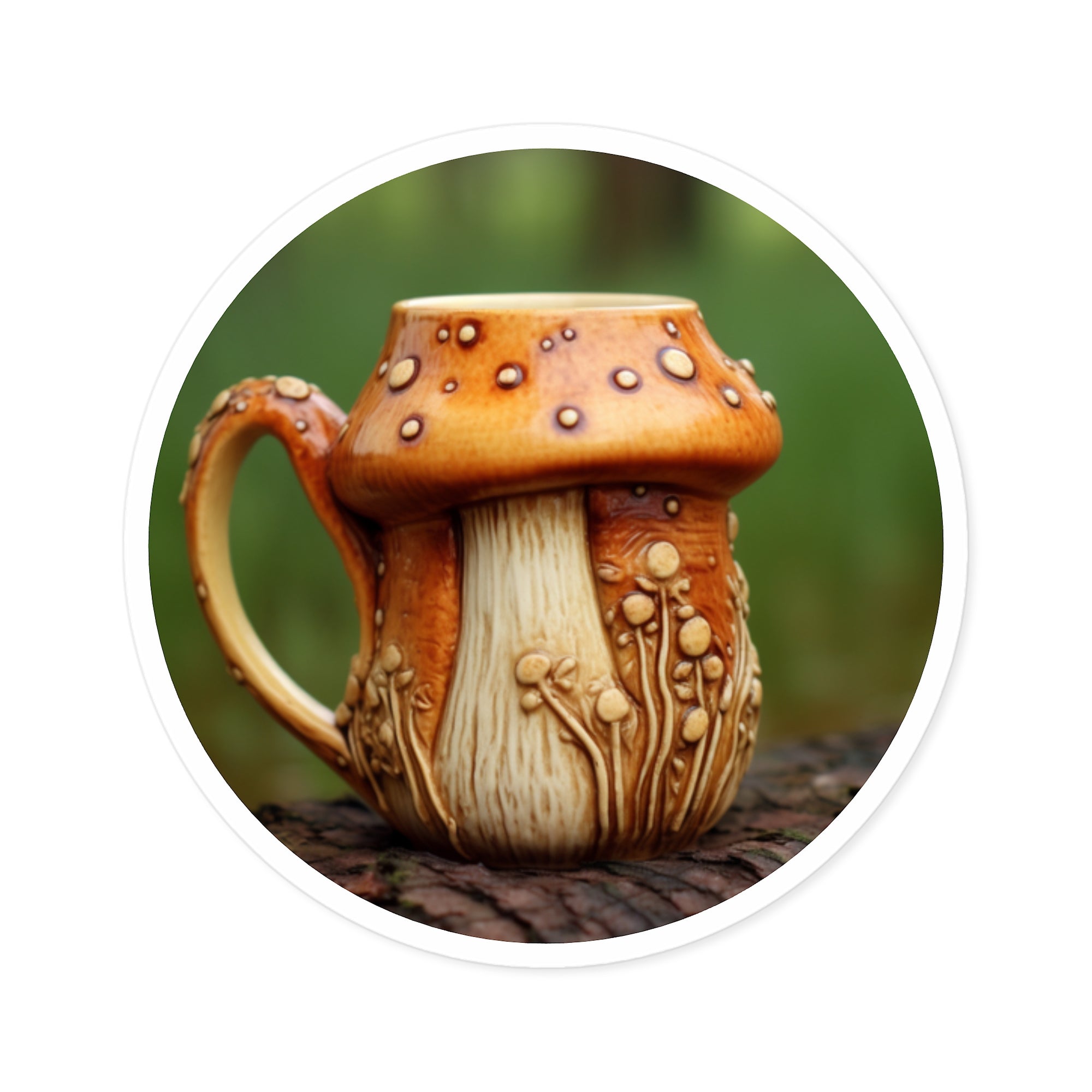 Mushroom Mug, Forest Pottery Sticker, Laptop Decal, Cottagecore Art Gift