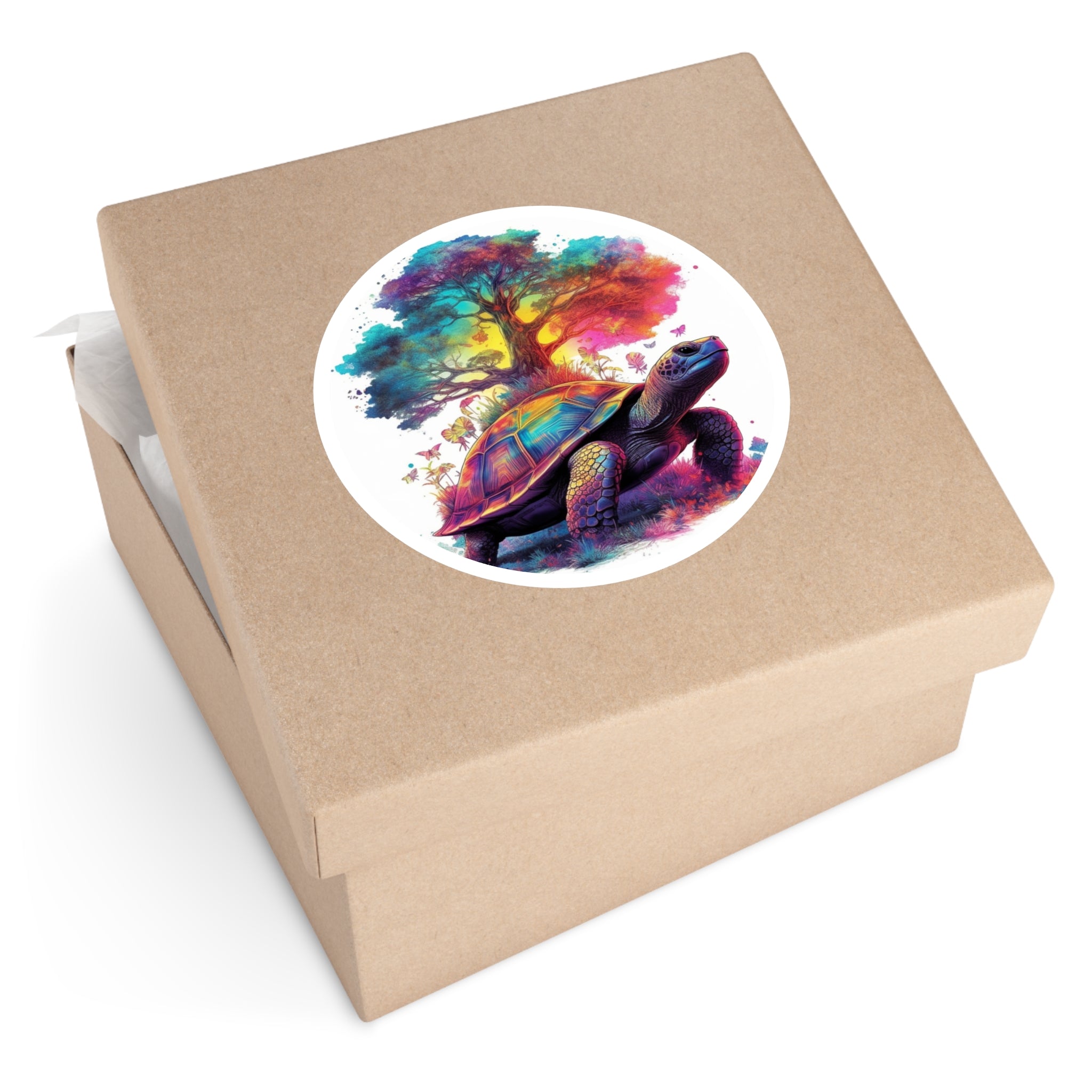 Magical Turtle Sticker, Nature Tree Design, Double Exposure Art